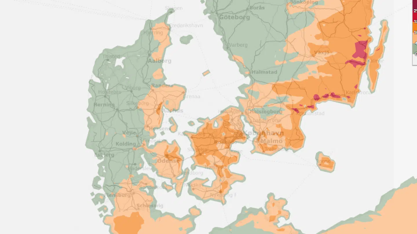 Den mørkere orange farve advarer om høj brandfare.