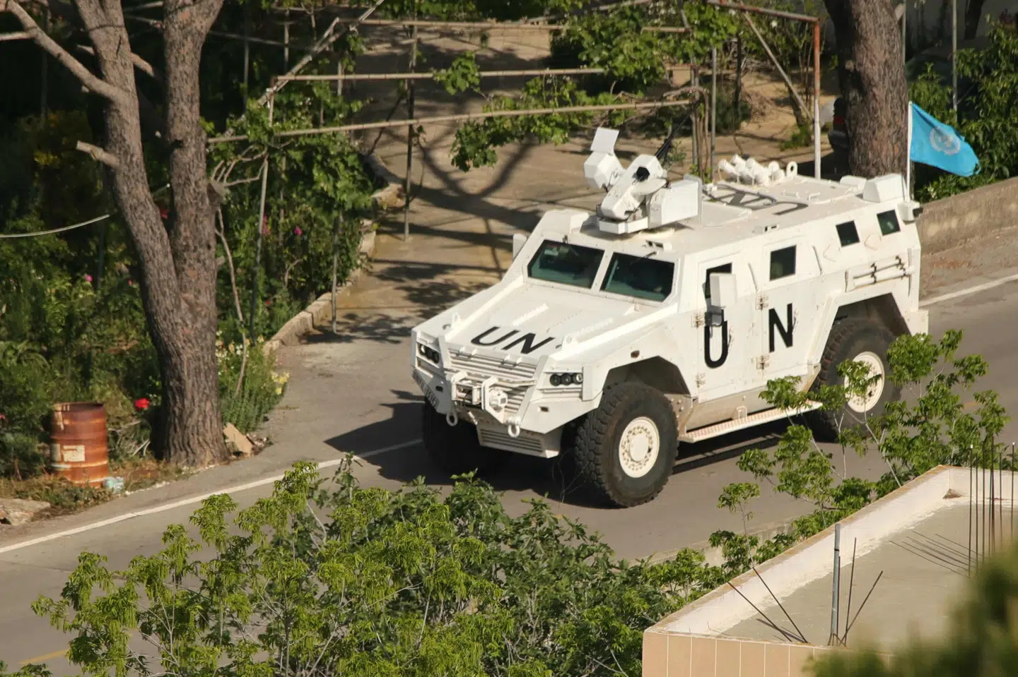 Et pansret køretøj fra FN's fredsbevarende styrke i Libanon (Unifil) ses 11. maj patruljere i grænseområde i det sydlige Libanon. (Arkivfoto).
