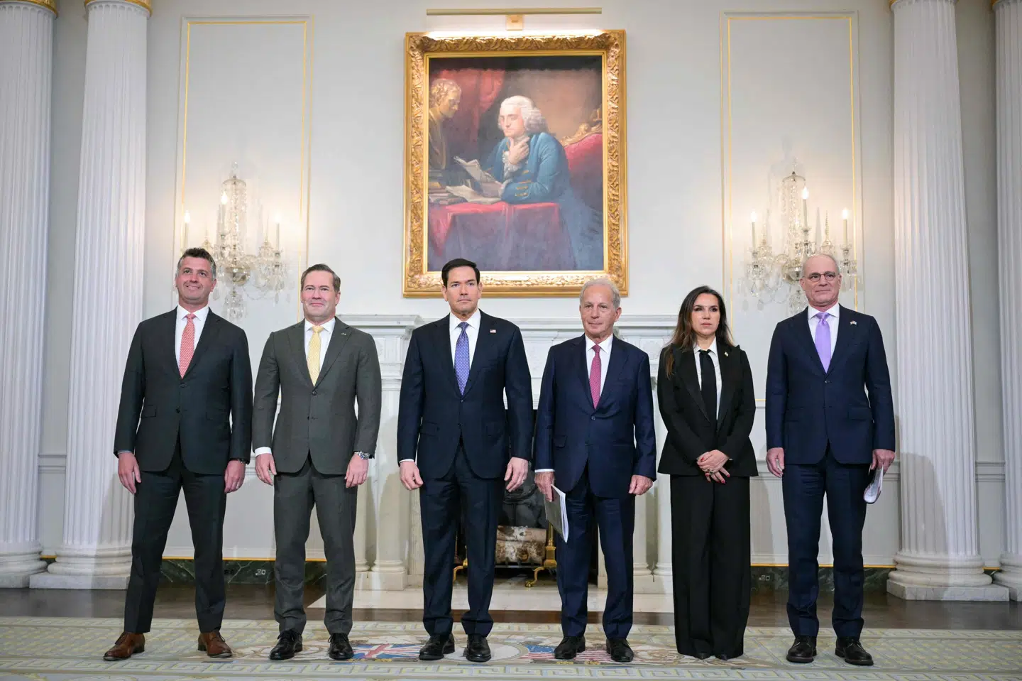 Mike Needham ses her yderst til venstre under et møde i april mellem blandt andre USA's udenrigsminister, Marco Rubio, og repræsentanter fra Libanon og Israel. (Arkivfoto).