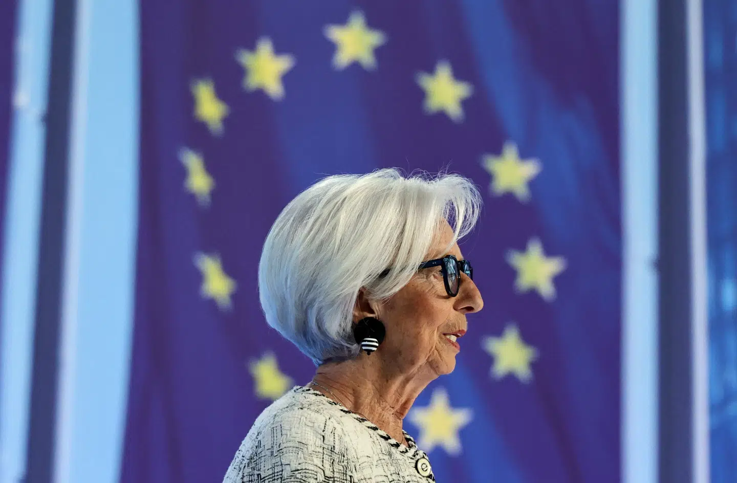 Den Europæiske Centralbankchef ses her på en pressekonference i Frankfurt.