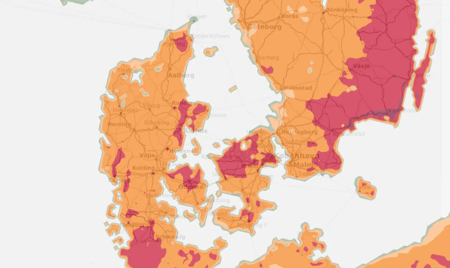 Brandfareindekset er lige nu 'høj' eller 'meget høj' over det meste af landet.
