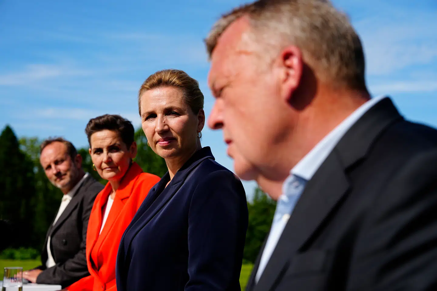 Partilederne Mette Frederiksen (S), Pia Olsen Dyhr (SF), Lars Løkke Rasmussen (M) og Martin Lidegaard (R) præsenterede tirsdag regeringsgrundlaget på Marienborg.