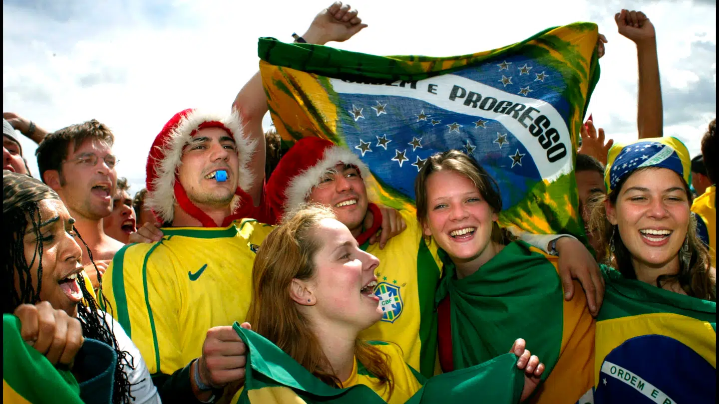 Brasilien-fans på Roskilde Festival i 2002 efter finalesejren over Tyskland.
