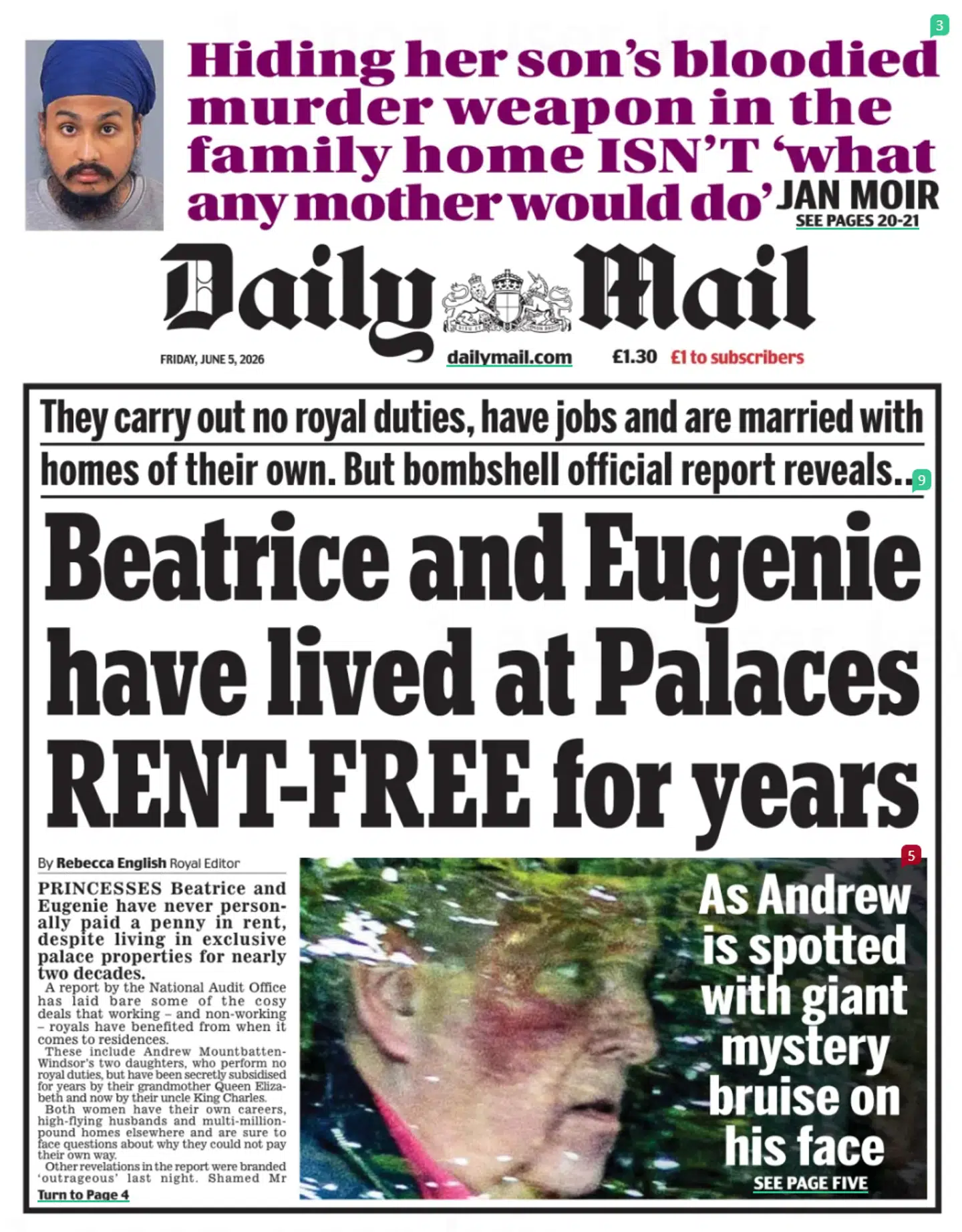 Den forslåede prins Andrew kom på forsiden af den britiske tabloidavis Daily Mail. Foto: Daily Mail / PressReader / PR