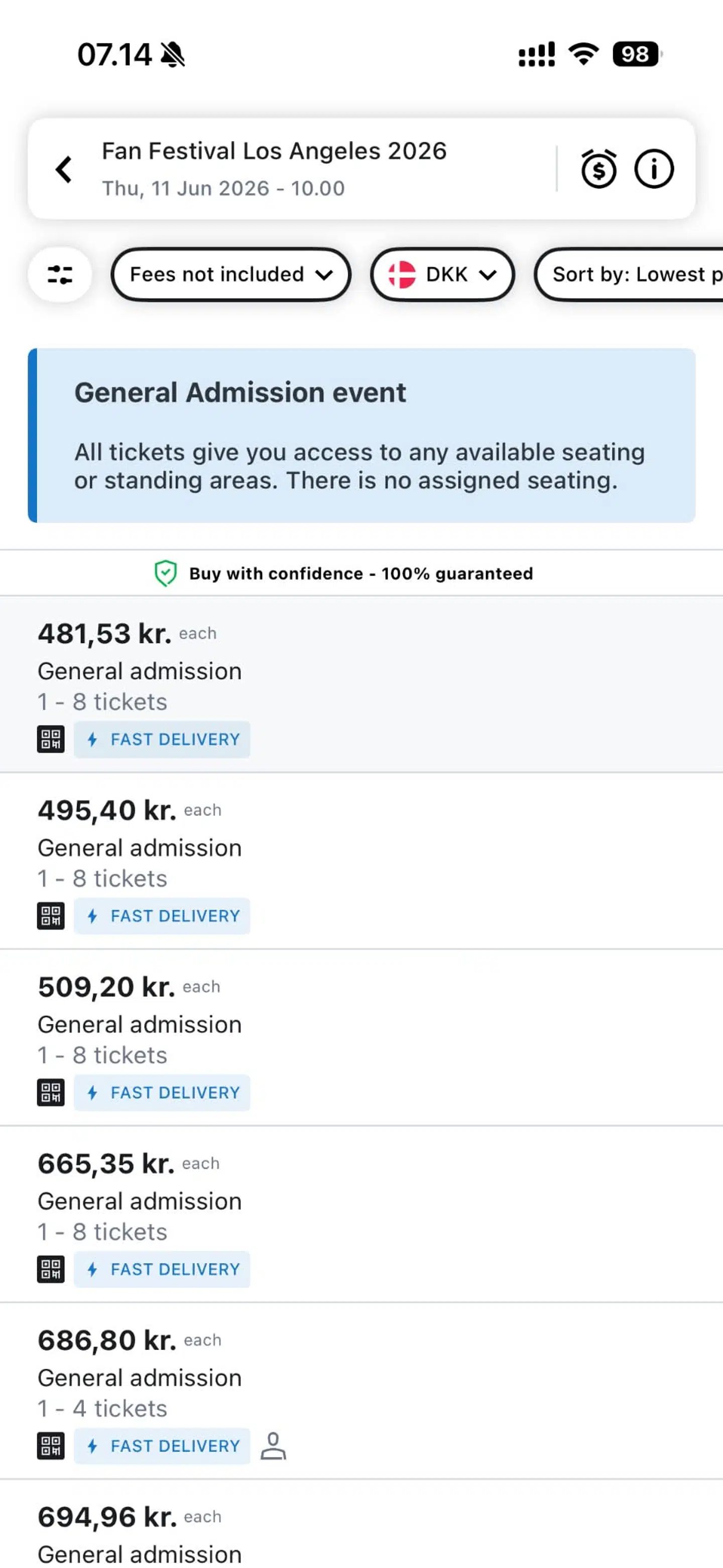 Priserne på videresalgssitet StubHub for at komme ind og se Mexicos åbningskamp på storskærm i LA.