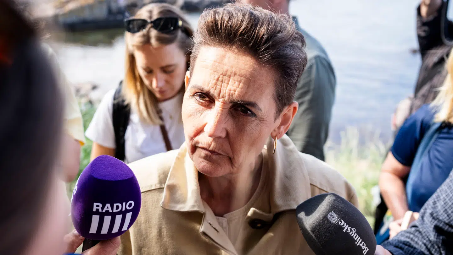 Økonomi og indenrigsminister og formand for Socialistisk Folkeparti, Pia Olsen Dyhr møder pressen efter hendes tale på Folkemødet i Allinge, Bornholm, fredag den 12. Juni 2026.