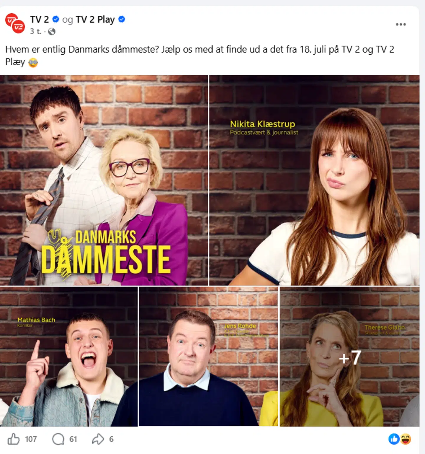 Her er opslaget fra TV 2s Facebook.