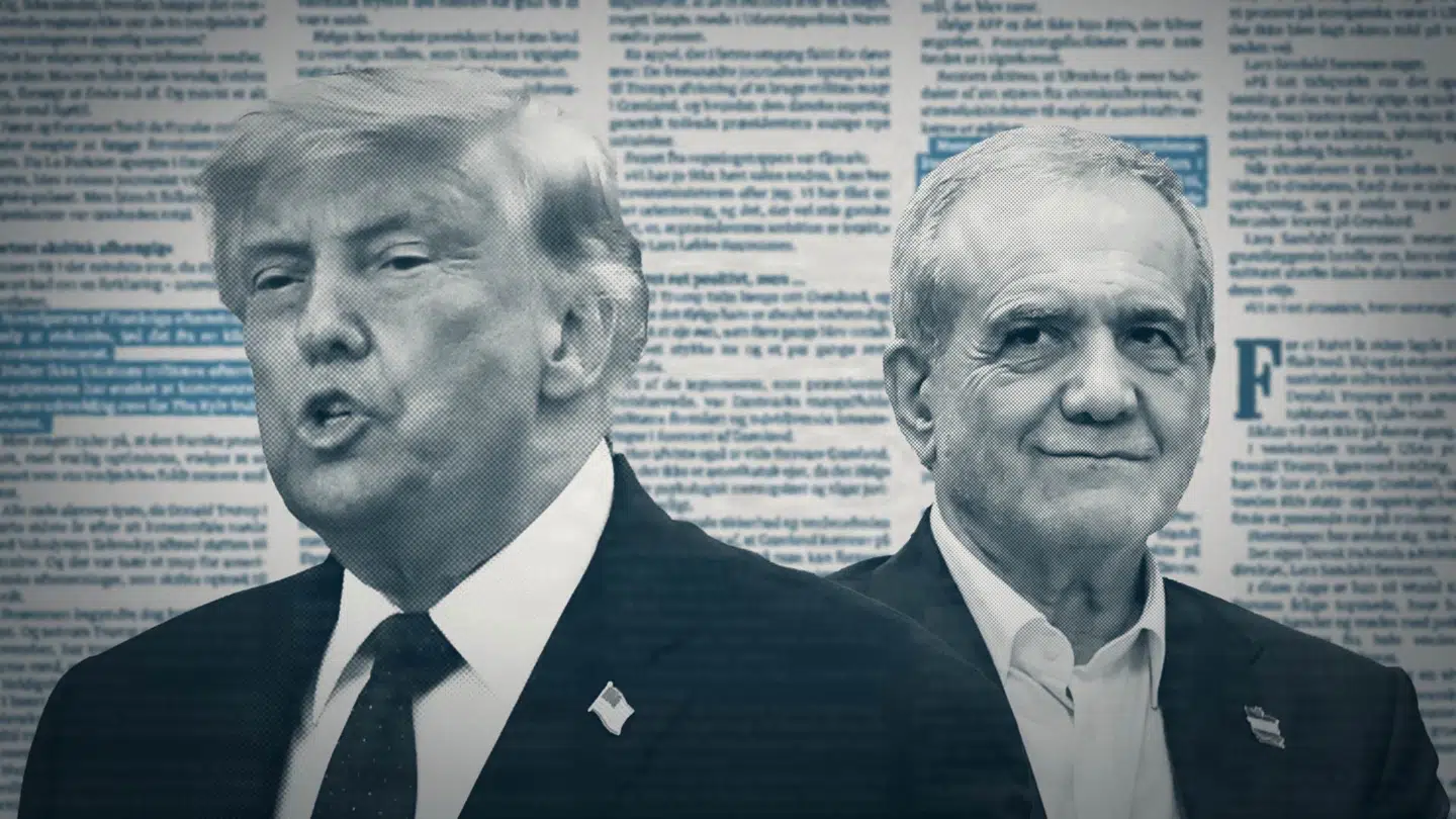 Den amerikanske præsident, Donald Trump, og Irans præsident Masoud Pezeshkian.