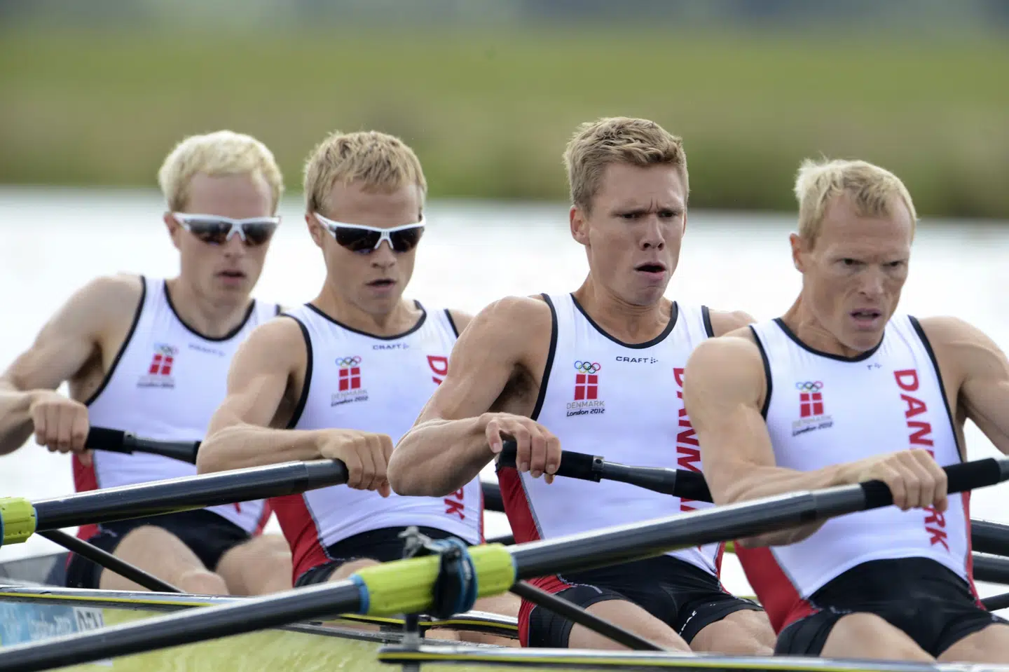 Morten Jørgensen (nummer to fra venstre) vandt en af sine OL-medaljer med guldfireren ved OL i 2012. I år stiller den tidligere roer op i enkeltstart ved DM i cykling. (Arkivfoto).