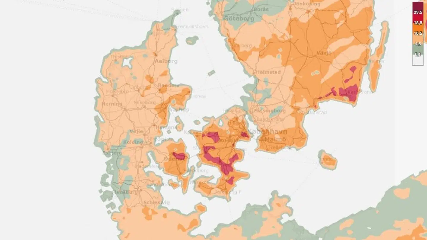 Sådan ser prognosen ud for risikoen for brandfare mandag klokken 14.