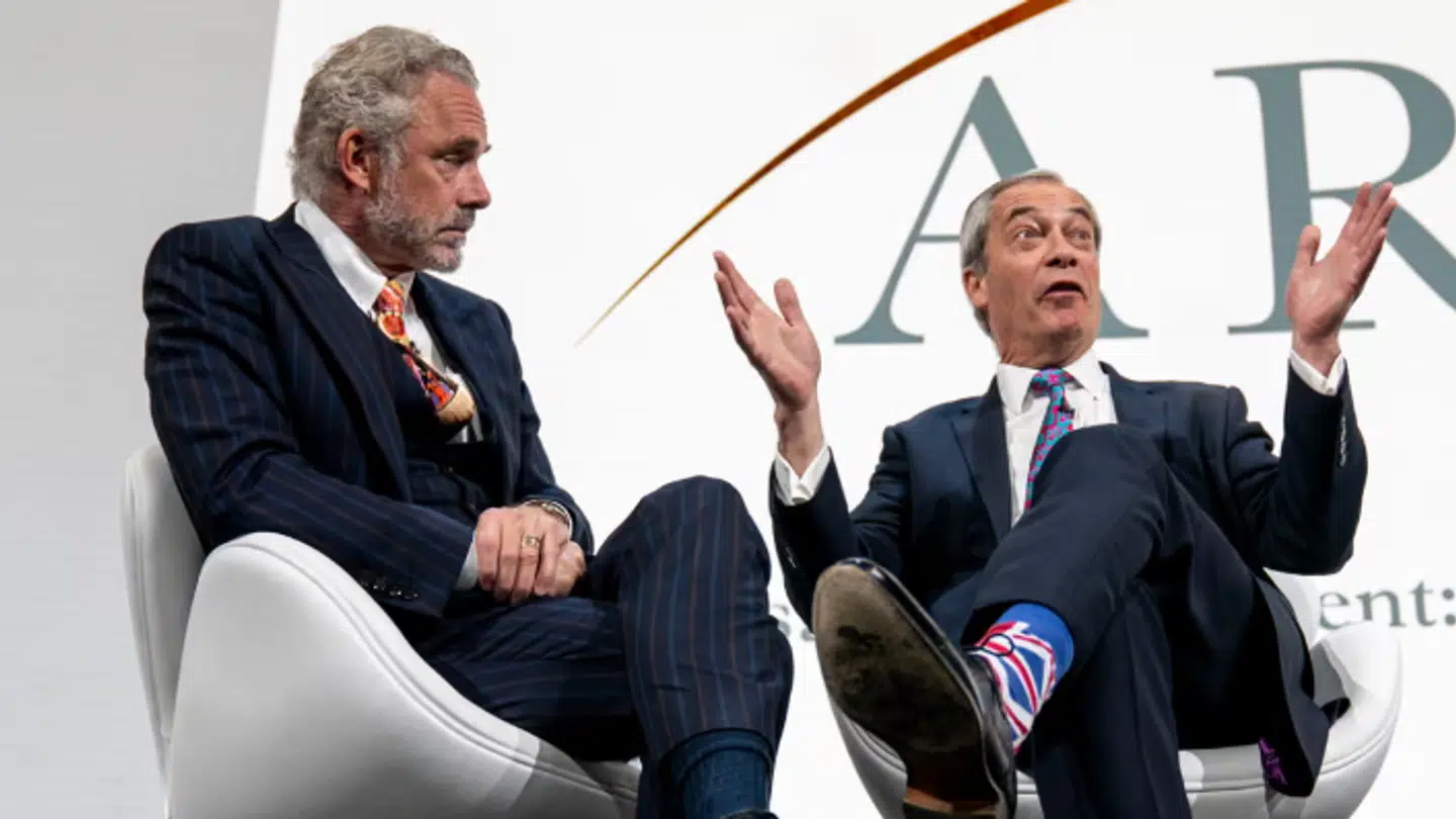 Reform-leder Nigel Farage interviewet af Jordan Peterson til Arc-konferencen i London sidste år.