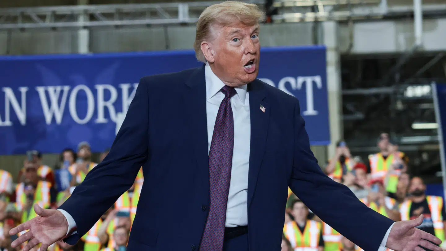 Den amerikanske præsident, Donald Trump, ses her under en tale i Macungie i Pennsylvania den 23. juni.