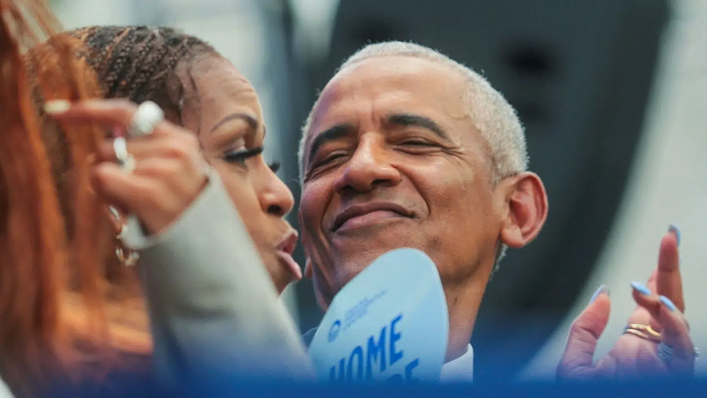 Michelle og Barack Obama fotograferet under åbningen af Obama Presidential Center i Chicago, som er Obamas officielle præsidentbibliotek og museum.