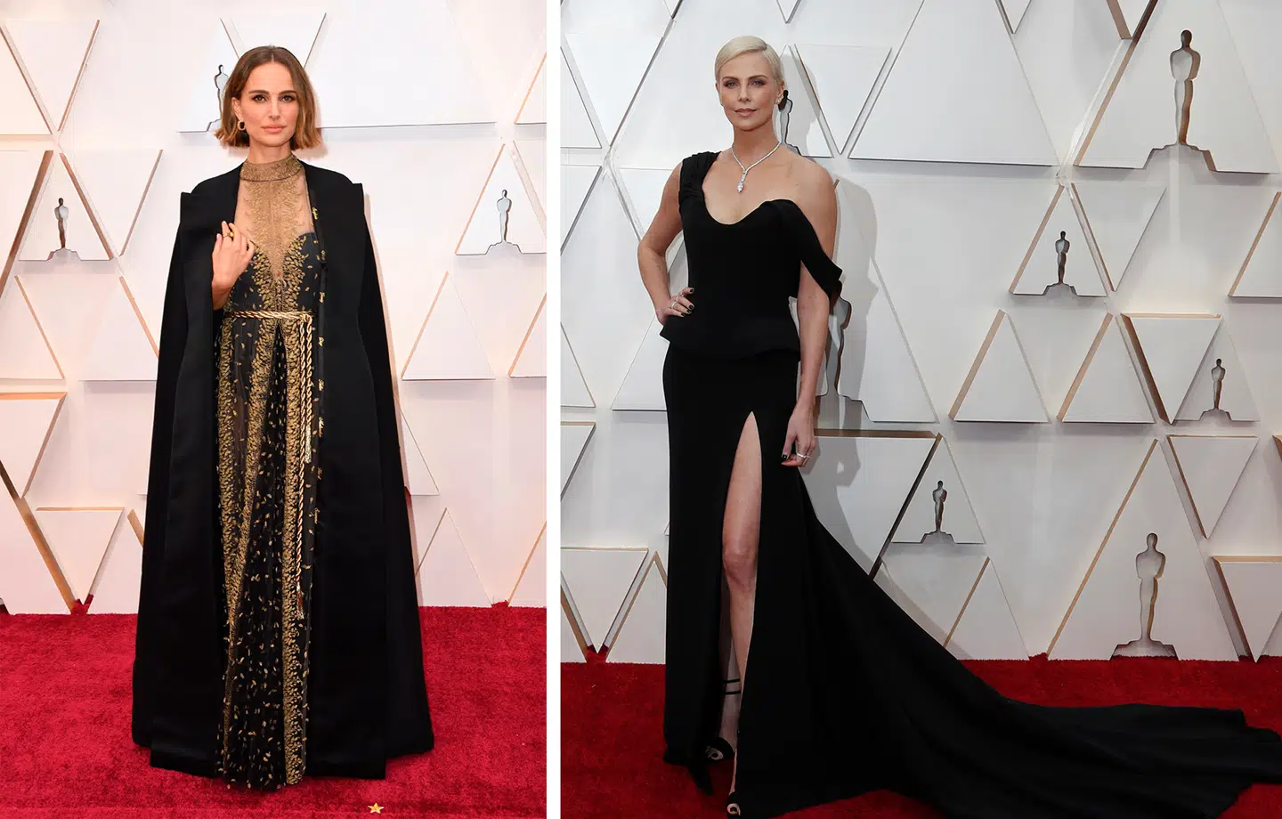 Natalie Portman og Charlize Theron havde begge iklædt sig kjoler med et feministisk budskab.