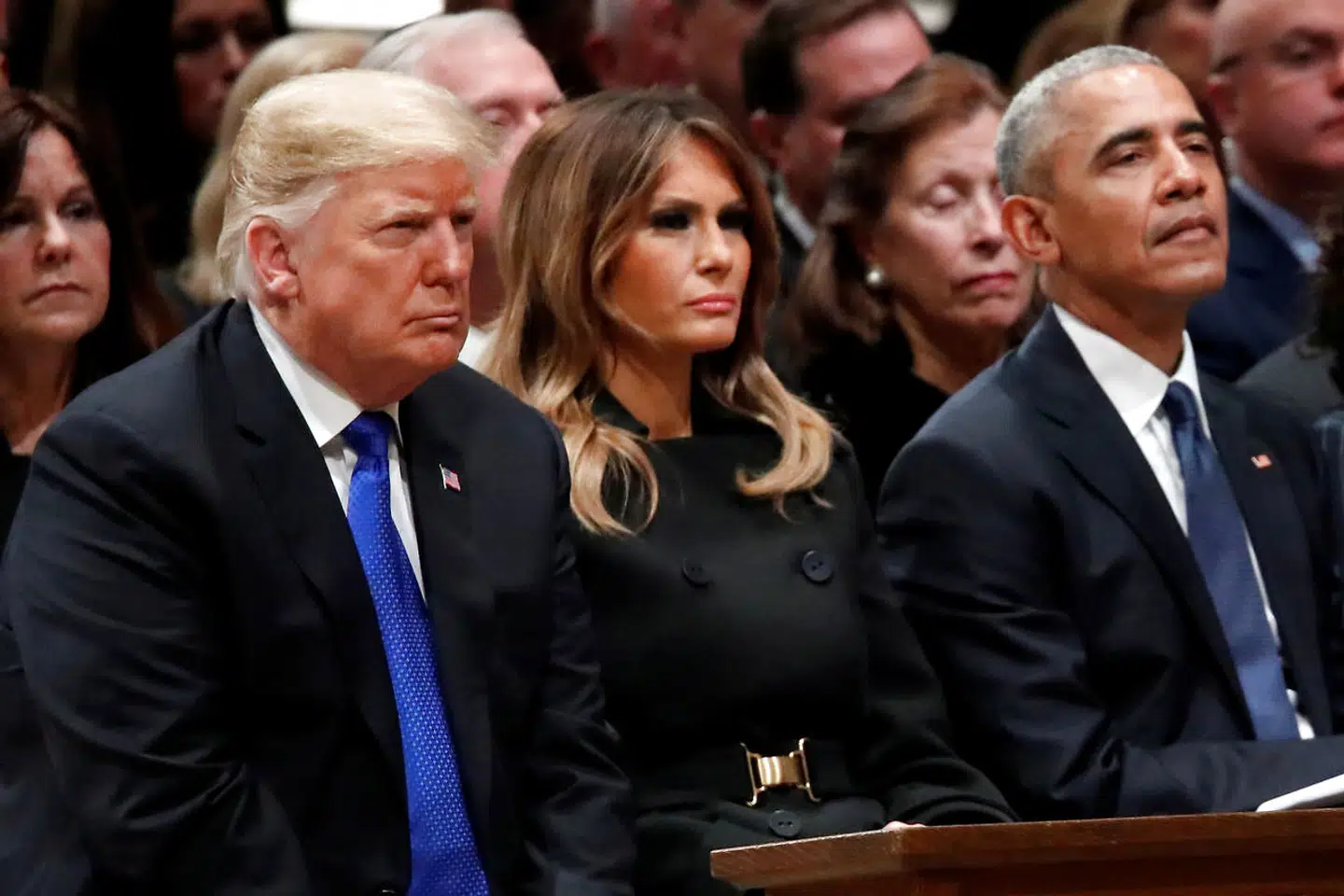 Stive miner ved præsident George H. Bush' begravelse i 2018.