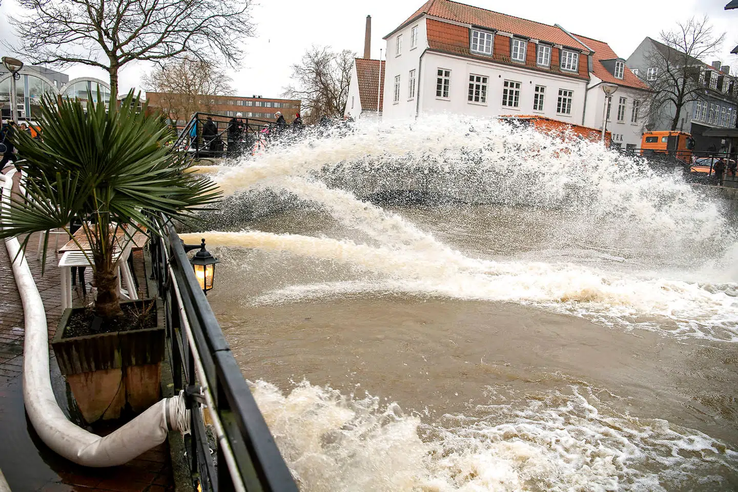 Oversvømmelser i Kolding midtby, mandag den 17. februar 2020. Foto: Søren Gylling