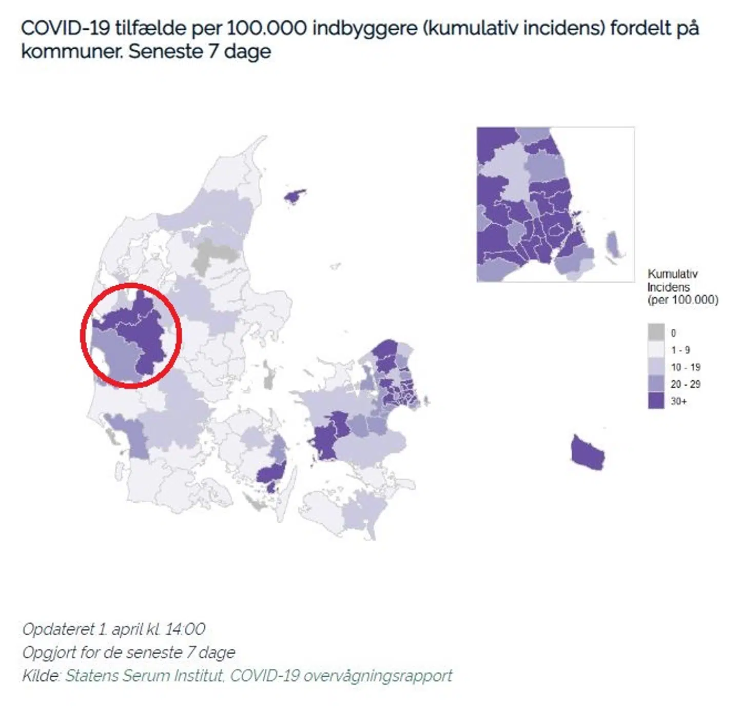 Herning og Holstebro Kommuner havde det højeste antal personer med covid-19 pr. 100.000 indbyggere i slutningen af marts og starten af april.