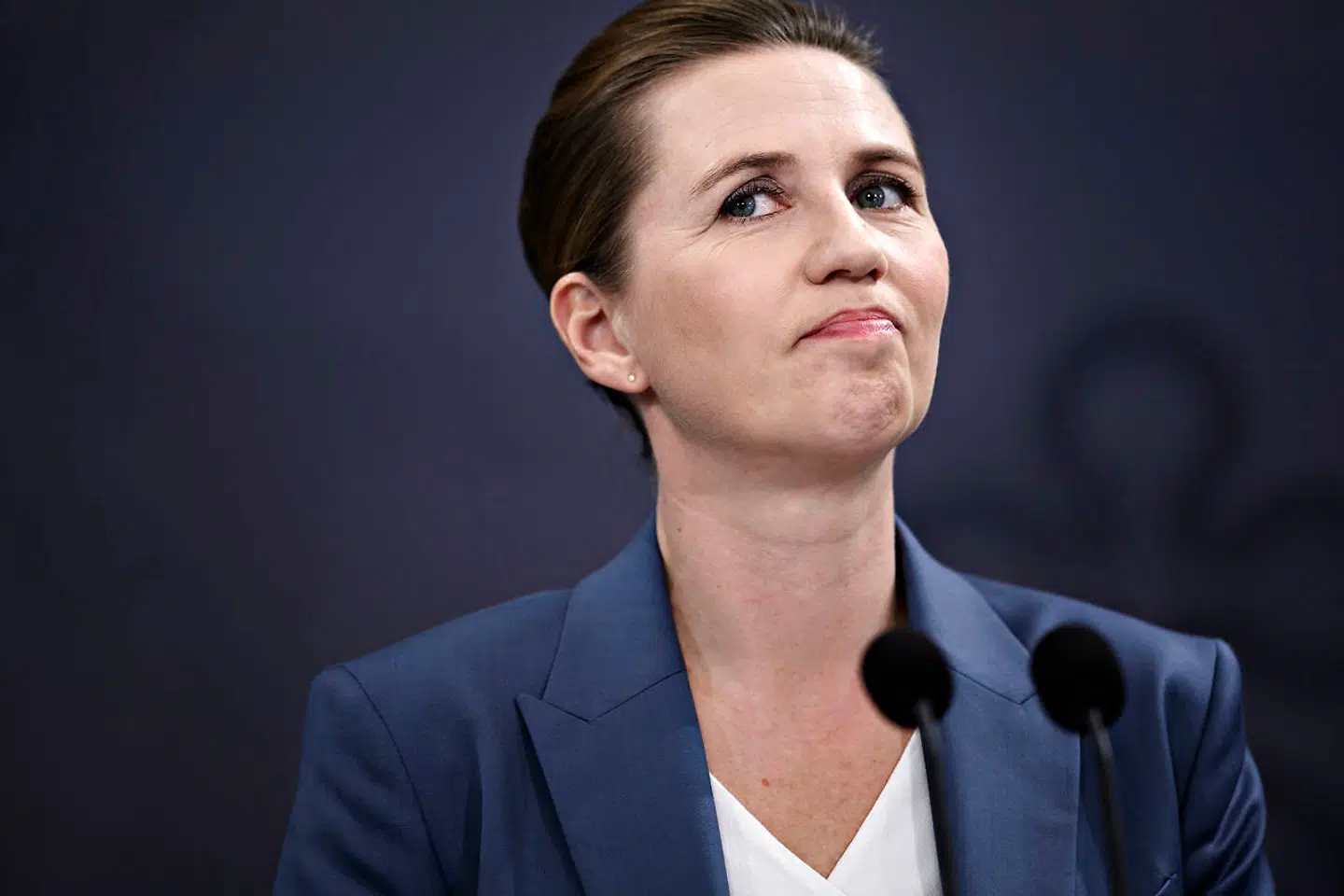 Statsminister Mette Frederiksen (S), da hun afholder pressebriefing om status for COVID-19 i Danmark, i Spejlsalen i Statsministeriet, tirsdag den 14. april 2020.. (Foto: Philip Davali/Ritzau Scanpix)