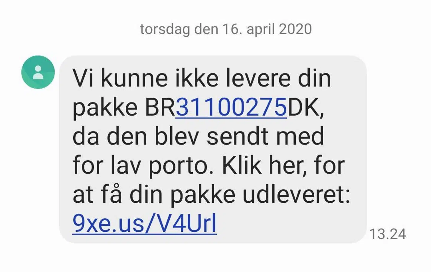 Eksempel på falsk sms.