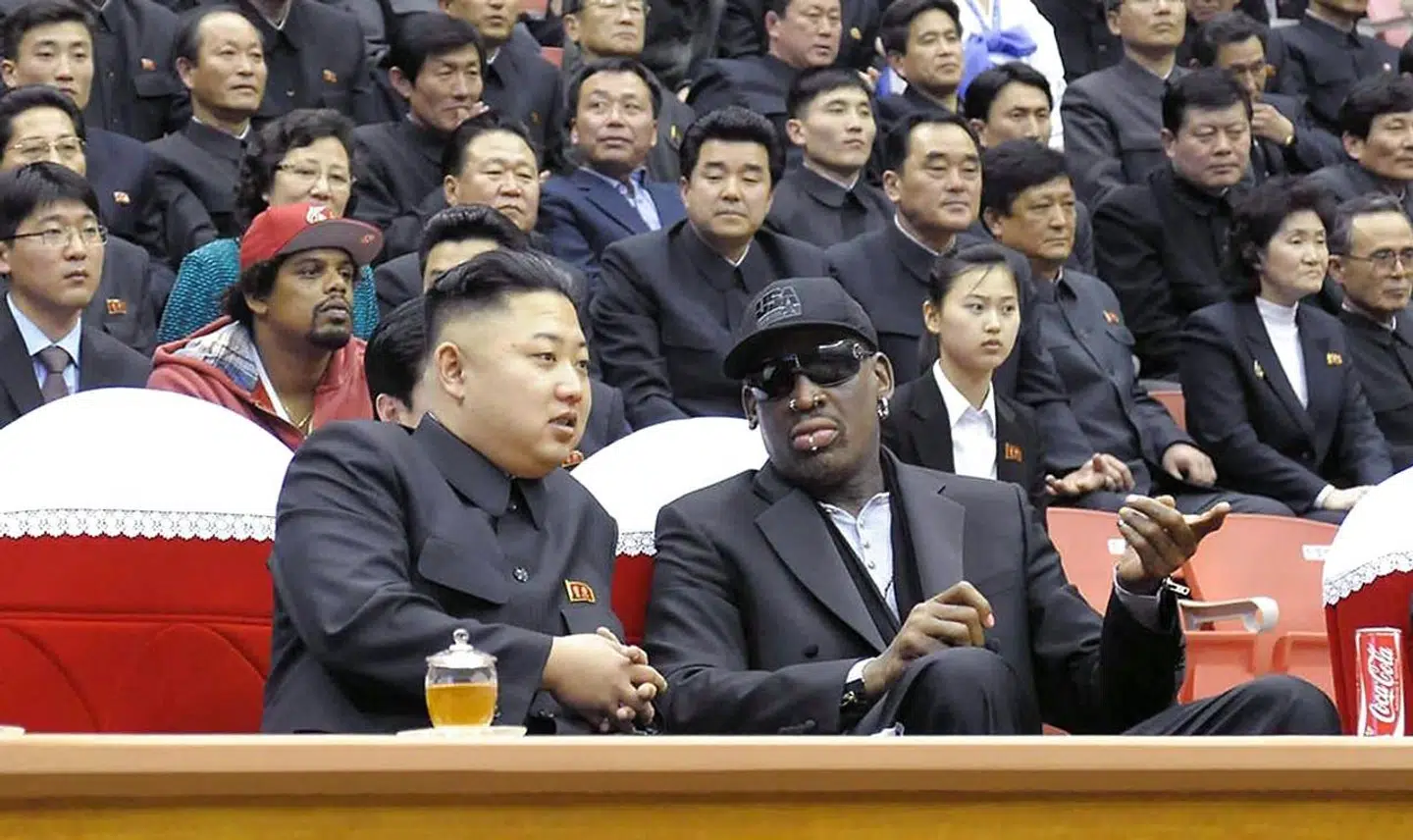 Kim Jong-Un og Dennis Rodman under basketballkampen i 2013.