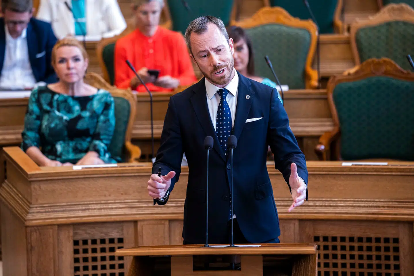 Jakob Ellemann-Jensen (V). Møde i folketingssalen og spørgetime med statsminister Mette Frederiksen tirsdag den 16. juni 2020. (Foto: Martin Sylvest/Ritzau Scanpix 2020)