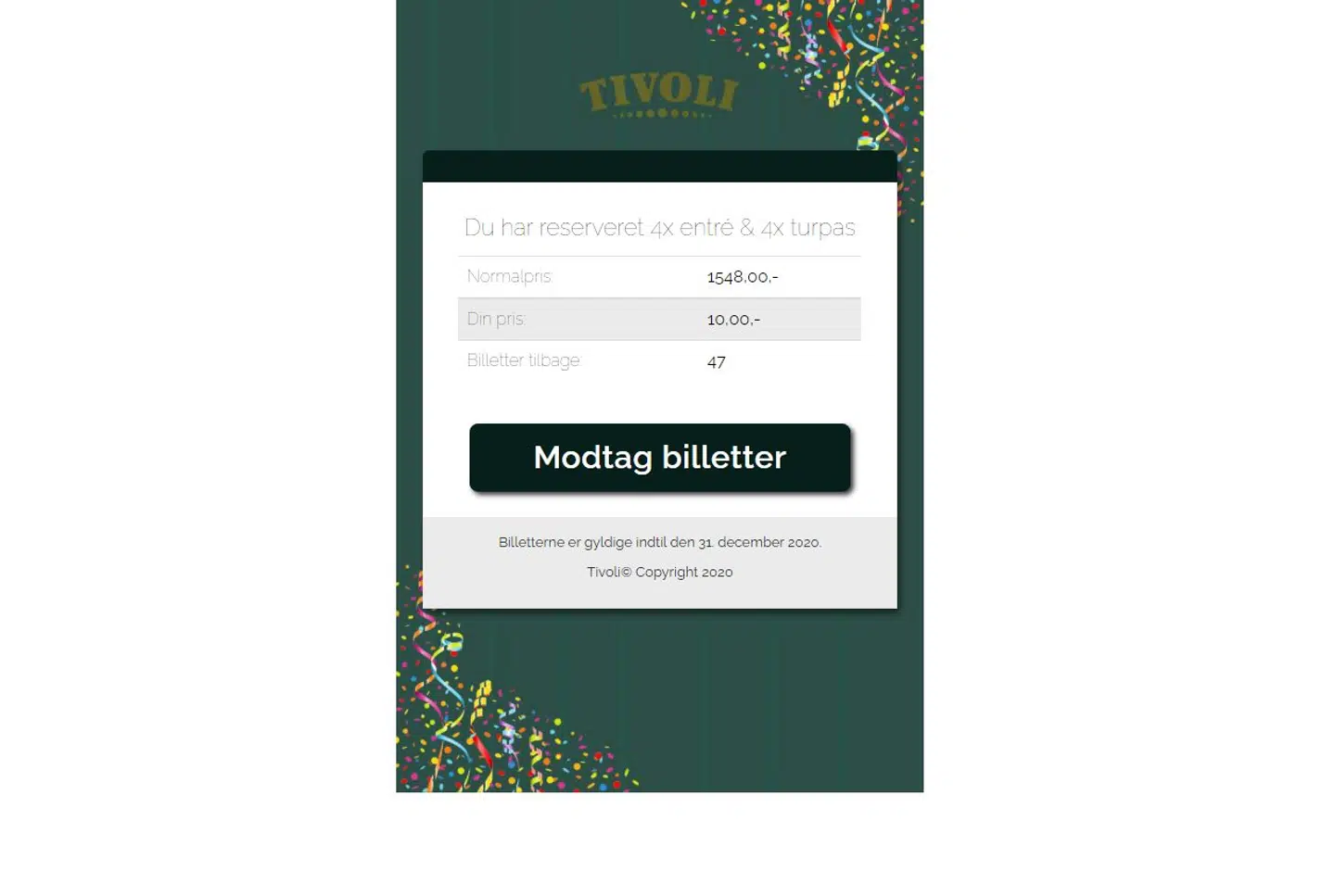 Sådan ser det ud, når man klikker sig videre på linket i det falske Tivoli-opslag.