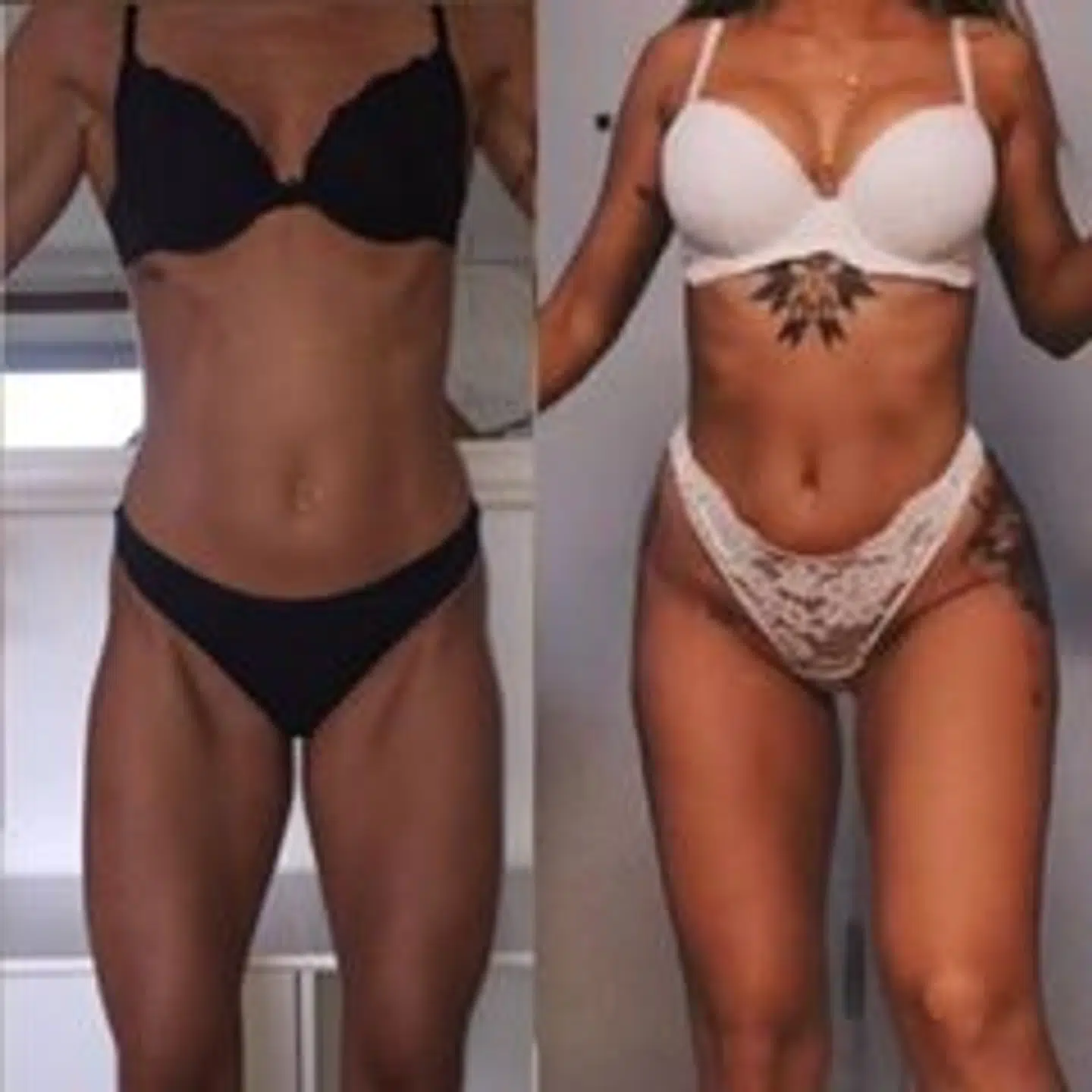 Billedet til venstre er fra da jeg trænede og var meget utilfreds med min krop. Billedet til højre er fra nu, hvor jeg er glad for min krop, fortæller Camilla. (Foto: privat)