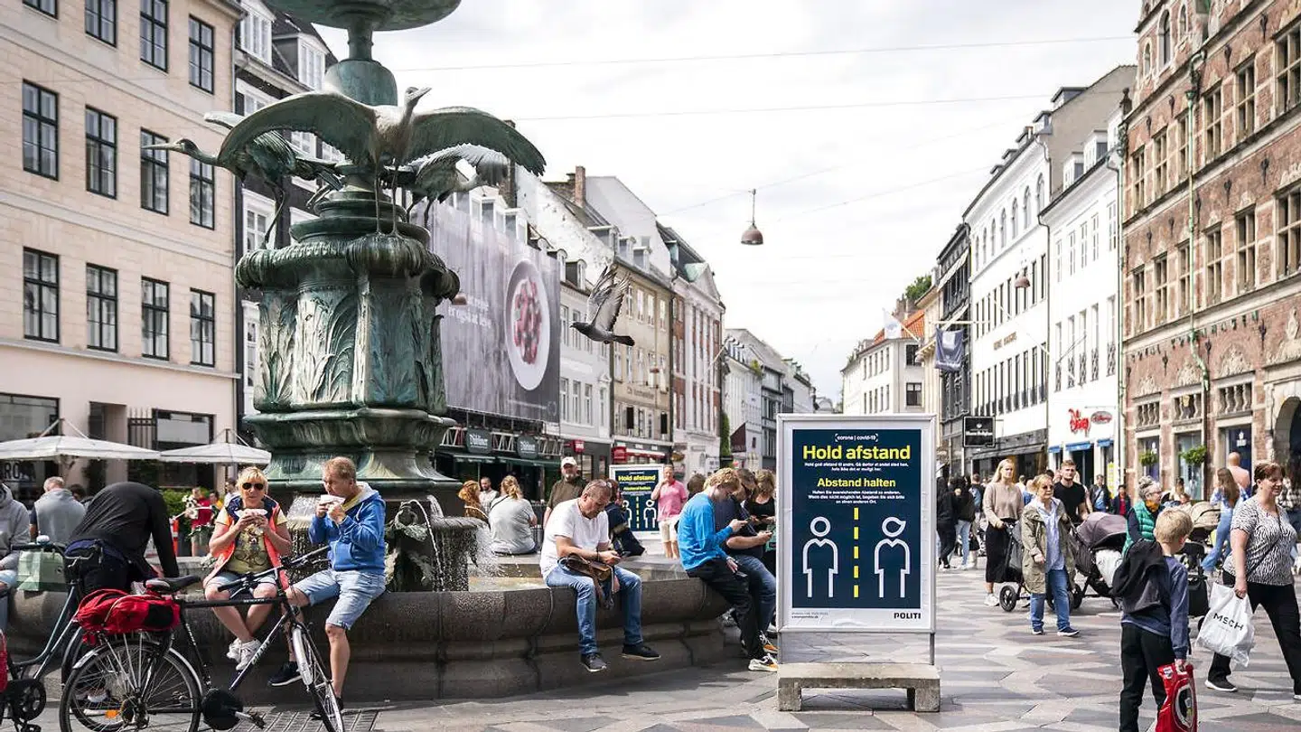 Corona-tiltag ved Storkespringvandet på Strøget i København, tirsdag den 14. juli 2020.. (Foto: Ida Marie Odgaard/Ritzau Scanpix)