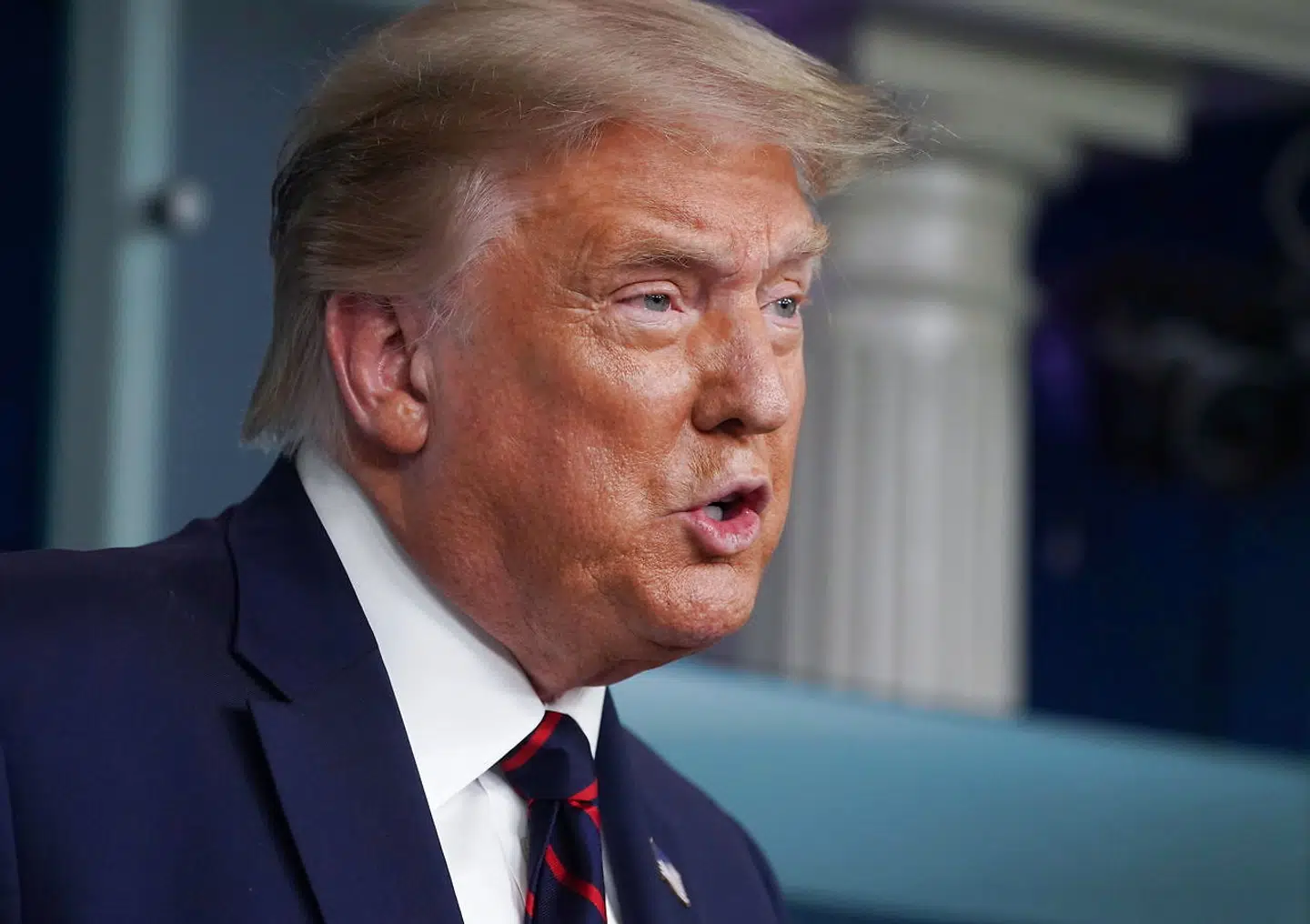 epa08559366 US President Donald J. Trump speaks during a Coronavirus Task Force news conference in the Brady Press Briefing Room at the White House in Washington, DC, USA, 21 July 2020. EPA/SARAH SILBIGER / POOL