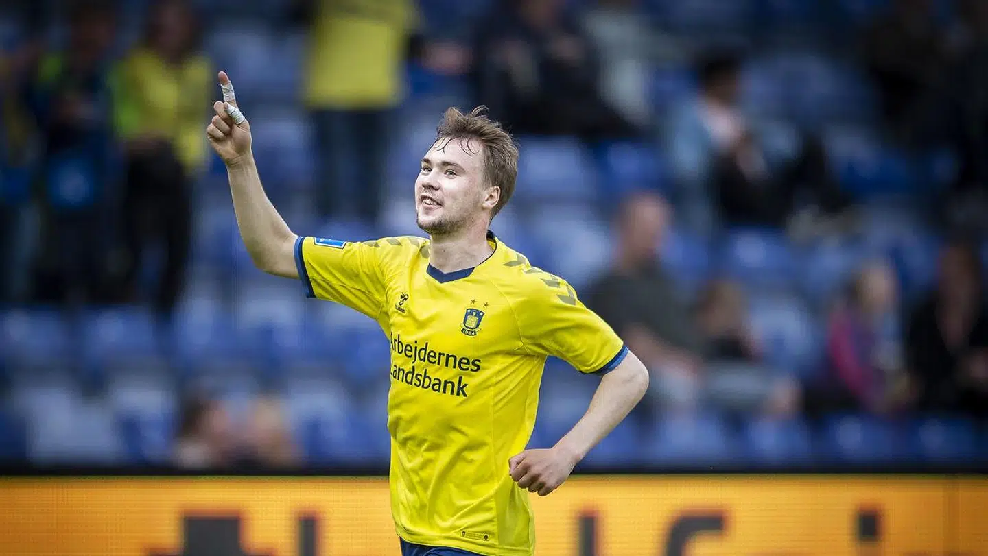 Brøndbys Simon Tibbling til 3-1 under superligakampen mellem Brøndby-FC Midtjylland på Brøndby Stadion, mandag den 20. maj 2019. (Foto: Liselotte Sabroe/Ritzau Scanpix)
