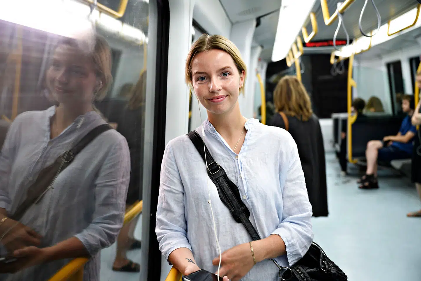 Linea Børresen – Mundbind i morgentrafikken i metroen i København mandag den 10. august 2020.
