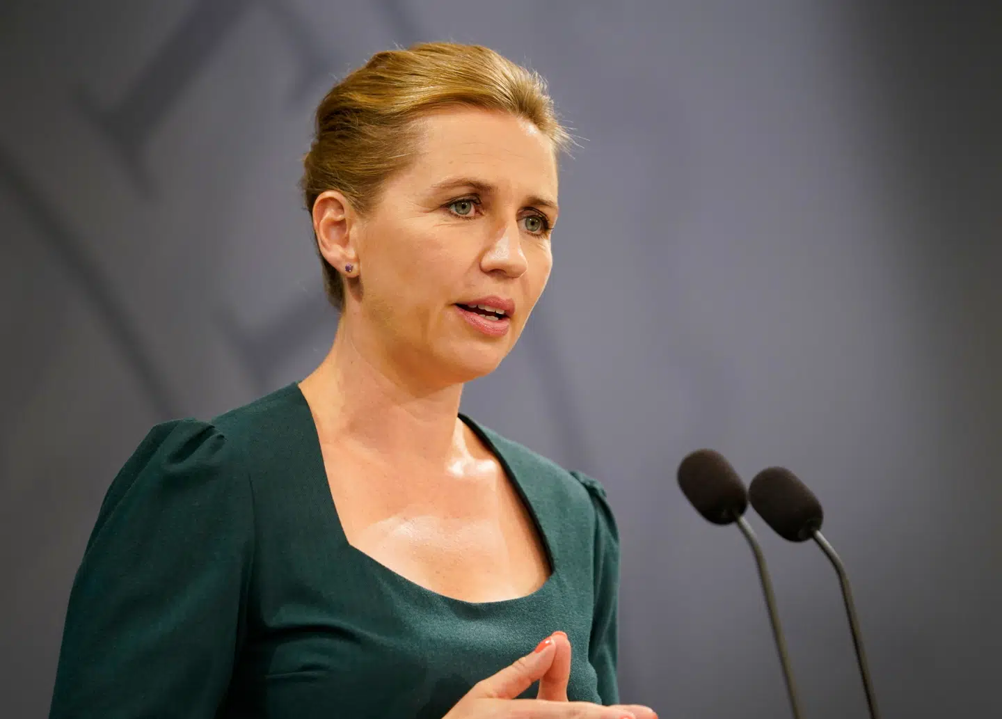 Statsminister Mette Frederiksen holder pressemøde om covid-19 i Statsministeriet i København, lørdag den 15. august 2020. (Foto: Mads Claus Rasmussen/Scanpix 2020)