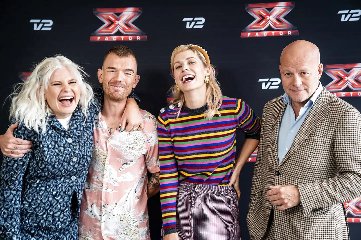 'X Factor'-vært Sofie Linde med sine tre dommere Ankerstjerne, Thomas Blachmann og Oh Land.