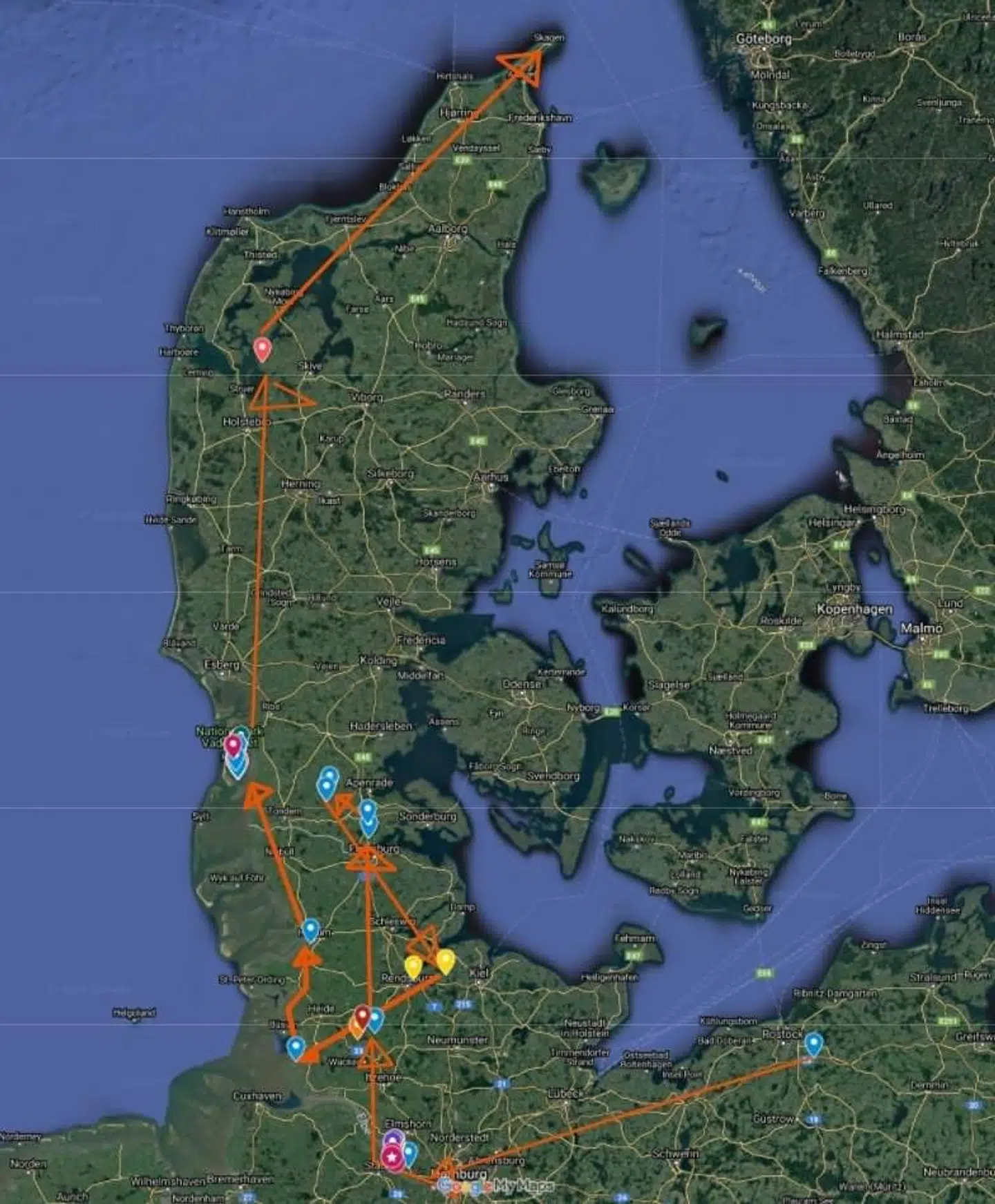 En af de tyskere, der også har været i halen på Berta, har lavet et kort over de steder, hun er blevet spottet.