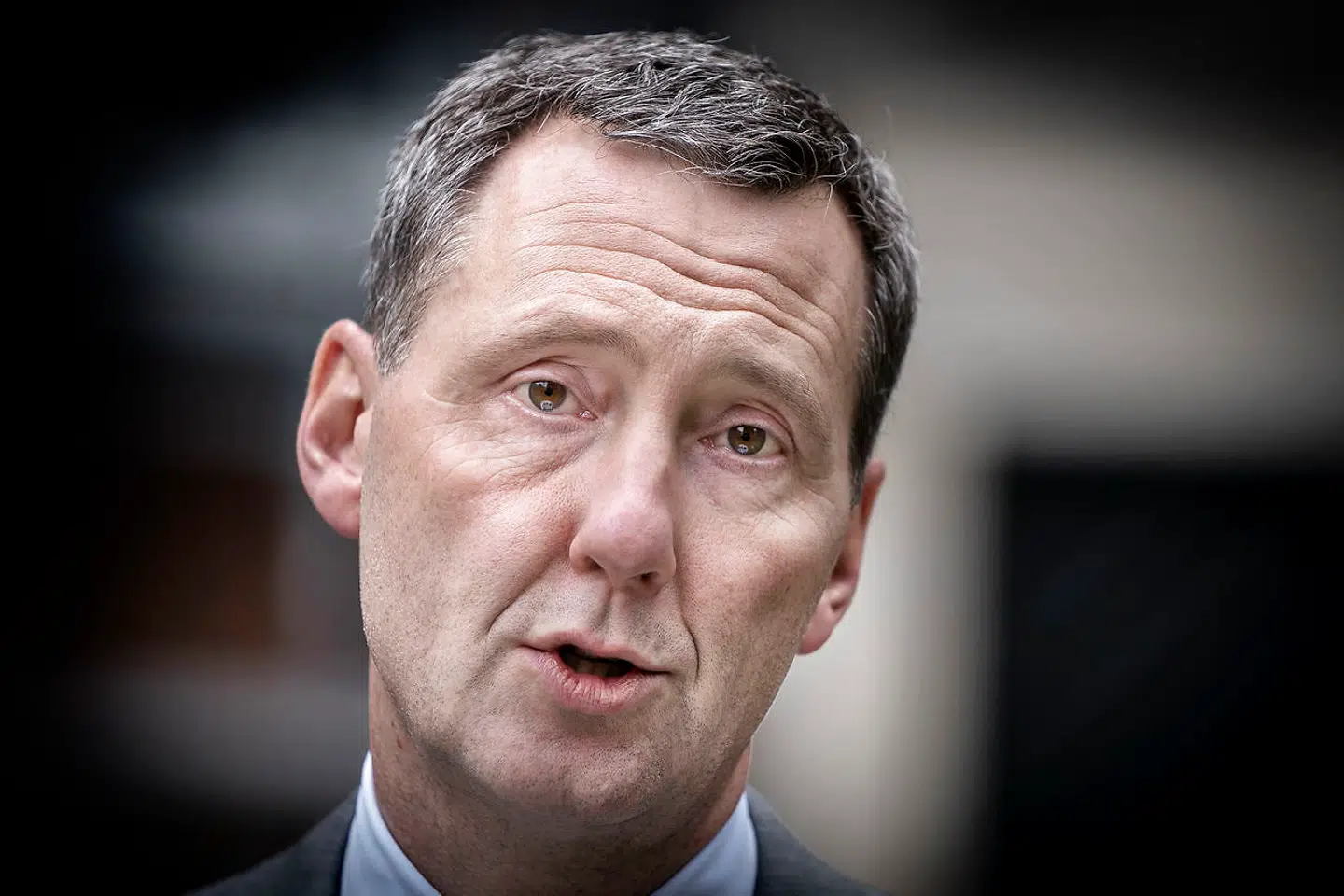 Justitsminister Nick Hækkerup holder doorstep om FE-sagen, i Justitsministeriets gård i København, mandag den 5. oktober 2020.. (Foto: Liselotte Sabroe/Ritzau Scanpix)