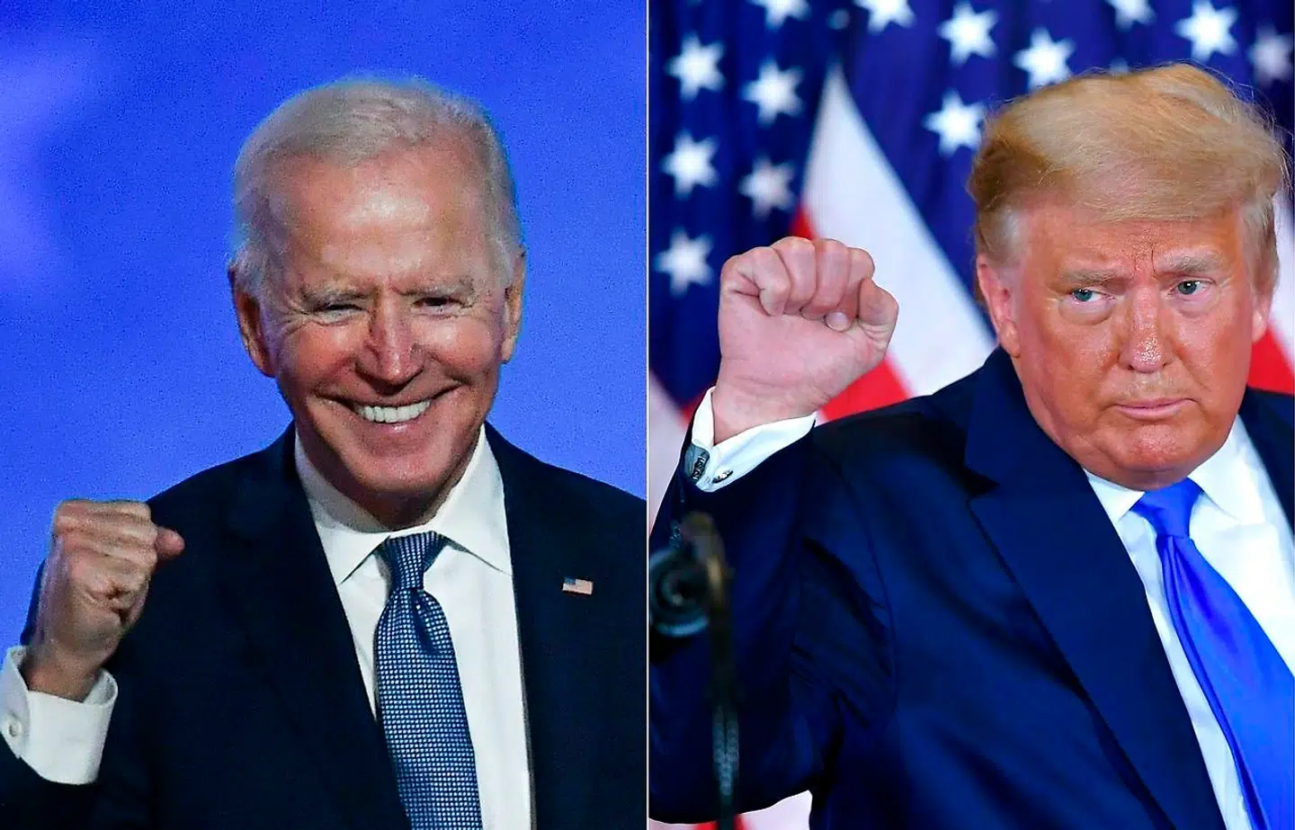 Hver vinder præsidentvalget? Joe Biden (tv.) eller Donald Trump? Det er stadig uhyggeligt tæt.