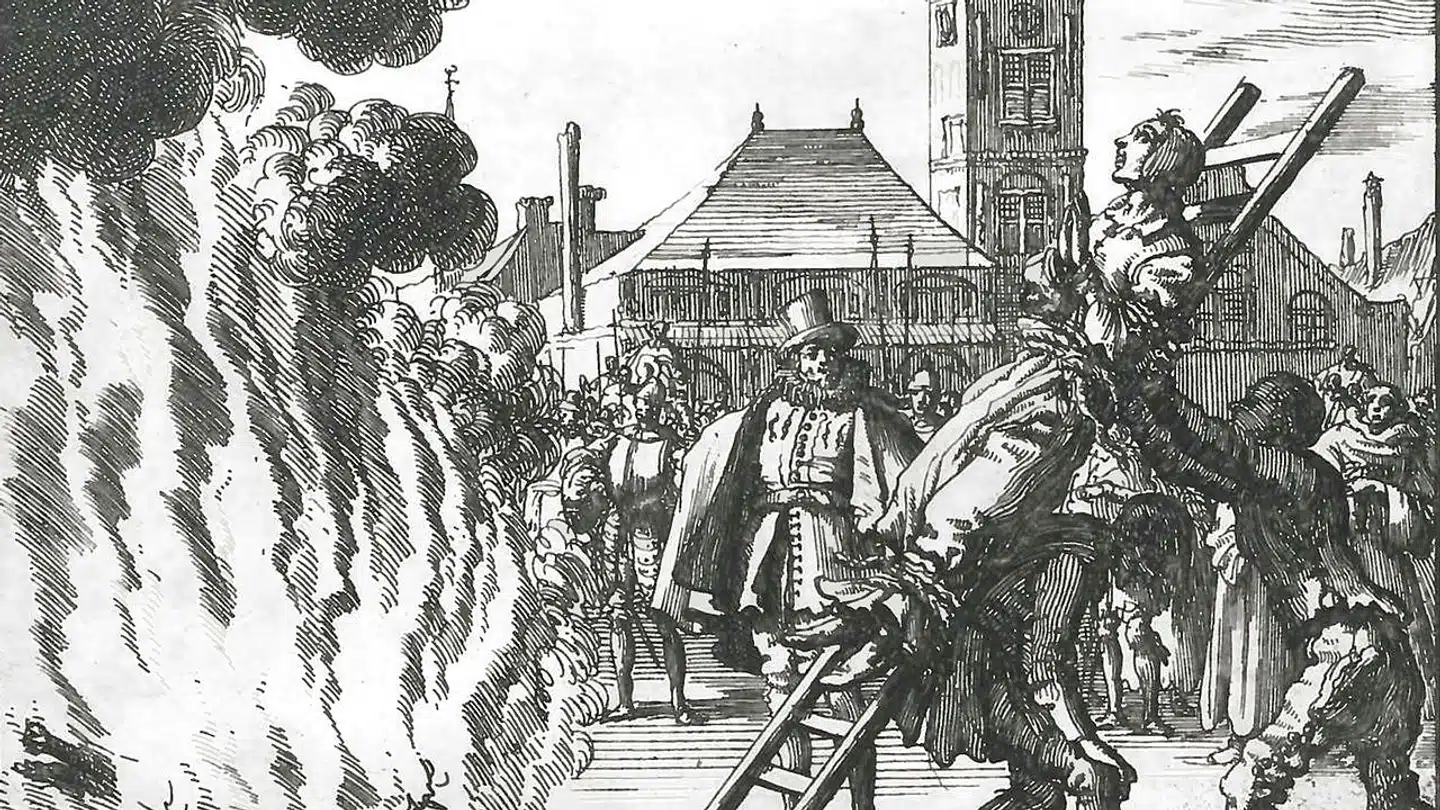 Sådan risikerede danske hekse at blive brændt på bålet. Her er det en henrettelse i Amsterdam 1571. Illustration: Jean Luyken, 1686. Scanpix.