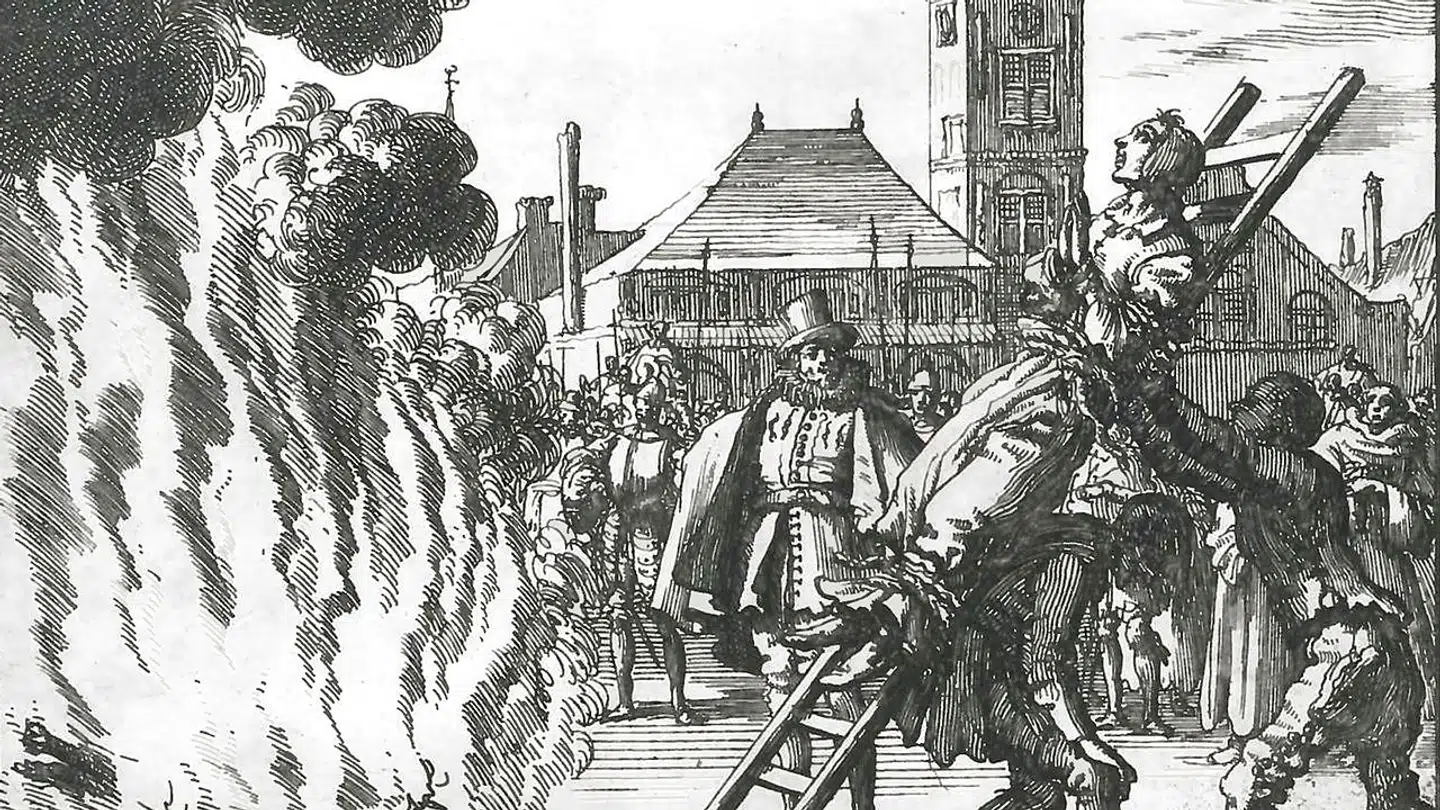 Sådan risikerede danske hekse at blive brændt på bålet. Her er det en henrettelse i Amsterdam 1571. Illustration: Jean Luyken, 1686. Scanpix.