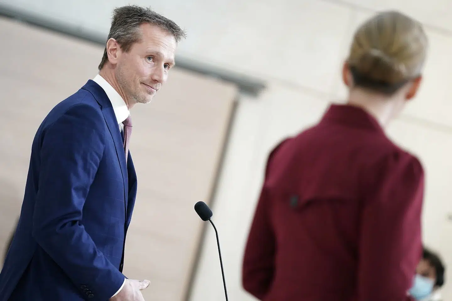 Statsminister Mette Frederiksen, udenrigsminister Jeppe Kofod, forsvarsminister Trine Bramsen samt den særlige repræsentant Kristian Jensen holder doorstep på Marienborg i Kongens Lyngby, tirsdag den 9. marts 2021. Den nyudnævnte særlige repræsentant Kristian Jensen skal arbejde på Danmarks kandidatur til FN's sikkerhedsråd 2025-2026.