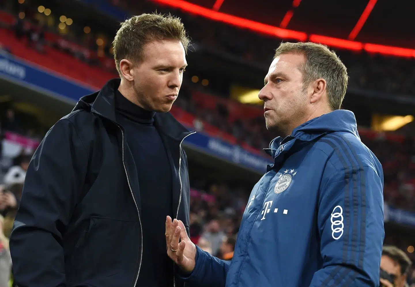 Julan Nagelsmann (tv.) efterfølger Hansi Flick (th.) som træner i Bayern München.