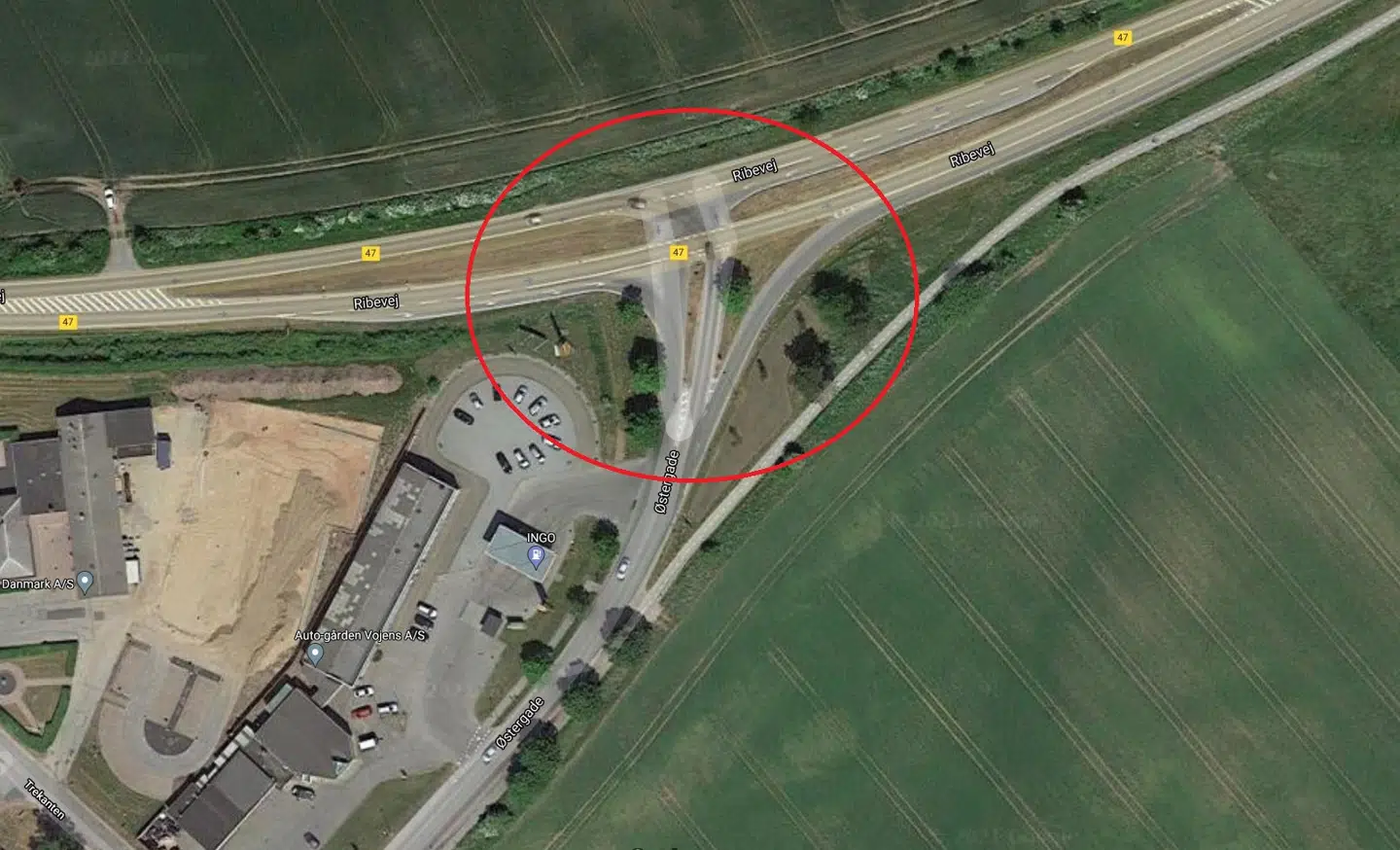 Det var i dette kryds, at ulykken skete.