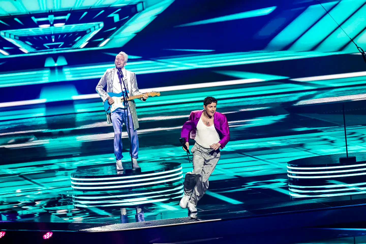 Fyr Og Flamme optræder til generalprøven på den anden semifinale til Eurovision 2021 i Rotterdam Ahoy i Rotterdam, onsdag den 19. maj 2021.. (Foto: Emil Helms/Ritzau Scanpix)