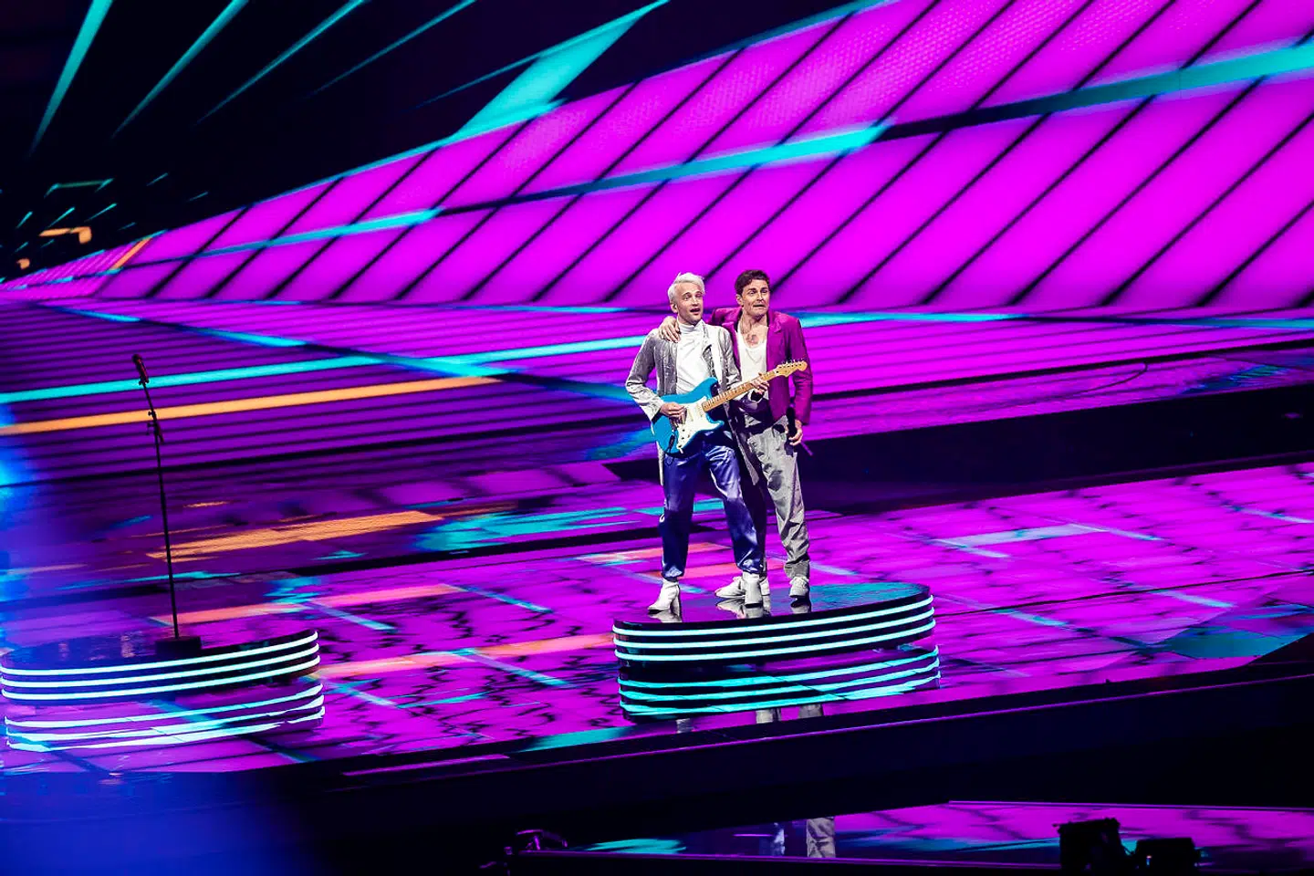 Fyr Og Flamme optræder til generalprøven på den anden semifinale til Eurovision 2021 i Rotterdam Ahoy i Rotterdam, onsdag den 19. maj 2021.. (Foto: Emil Helms/Ritzau Scanpix)