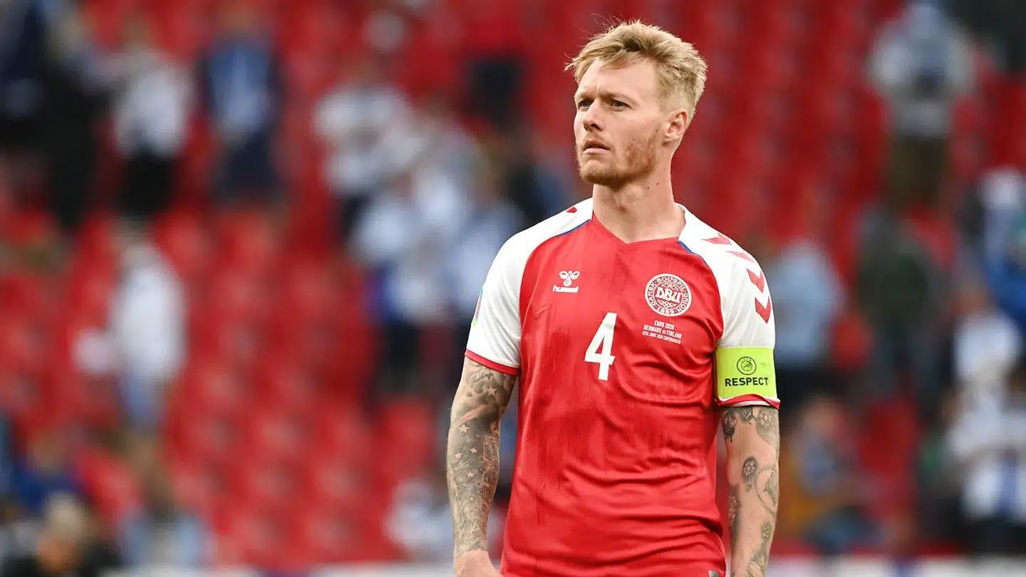 Soccer Football - Euro 2020 - Group B - Denmark v Finland - Parken Stadium, Copenhagen, Denmark - June 12, 2021 Denmark's Simon Kjaer before the match is restarted Pool via REUTERS/Jonathan Nackstrand