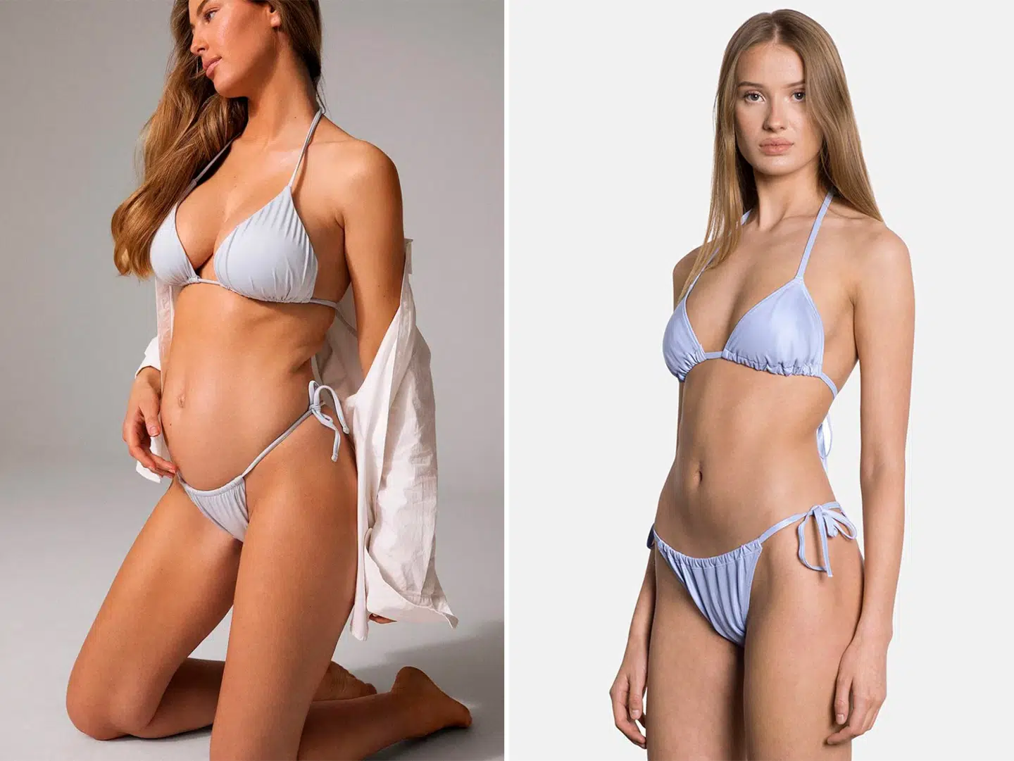 Mathilde Gøhlers kollektion for NA-KD til venstre og OW Intimates' version til højre.
