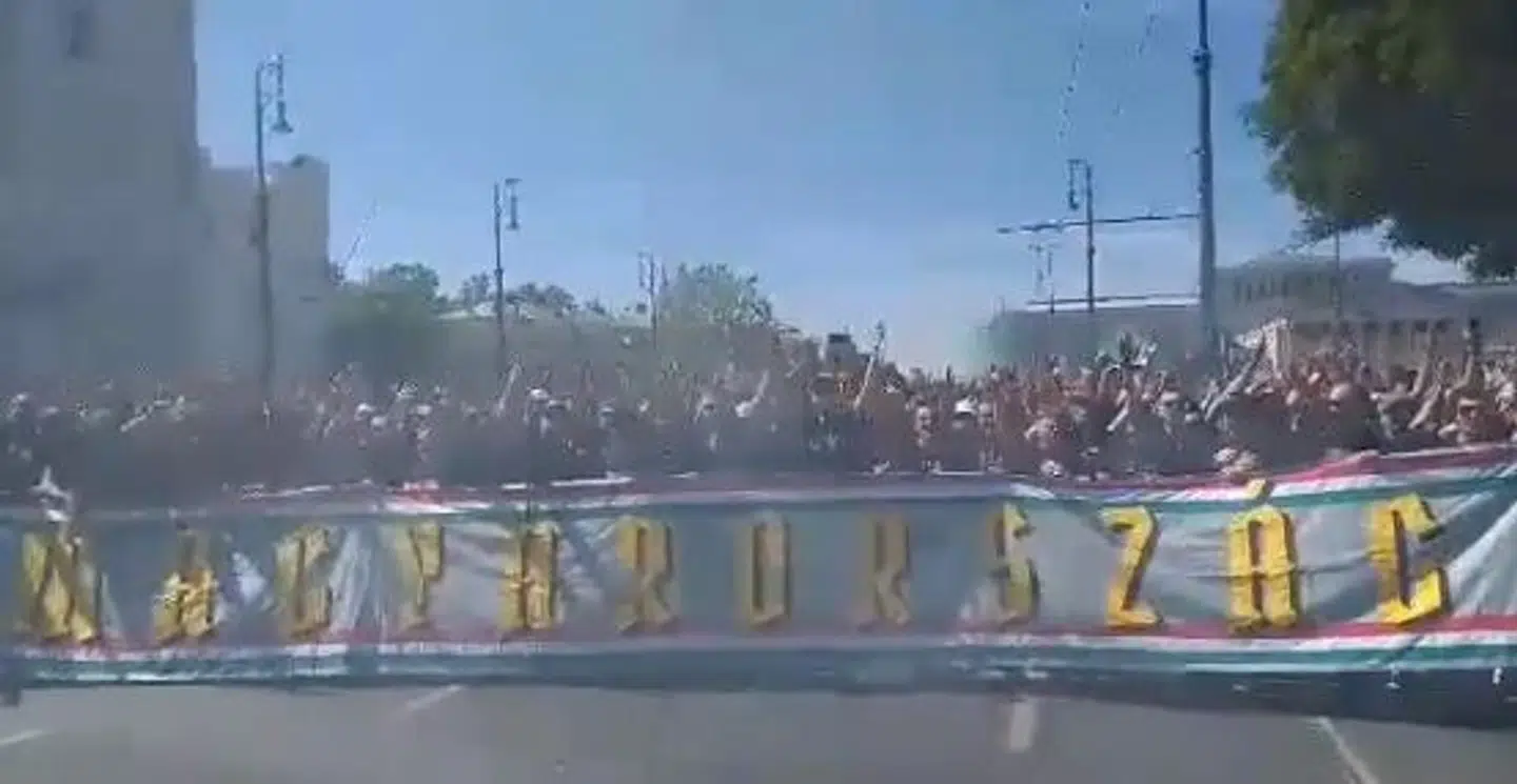 Skærmbillede af den video af ungarske fans, som blev delt vidt og bredt herhjemme efter Christian Eriksens kollaps.