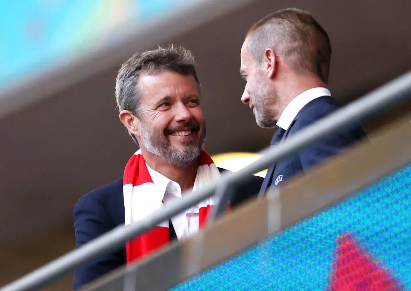 Soccer Football - Euro 2020 - Semi Final - England v Denmark - Wembley Stadium, London, Britain - July 7, 2021 Denmark's Crown Prince Frederik and UEFA President Aleksander Ceferin in the stands before the match Pool via REUTERS/Catherine Ivill