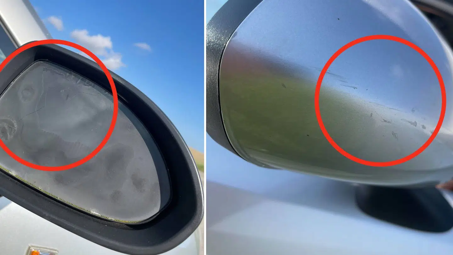 Her kan du se, at stenen har ramt.