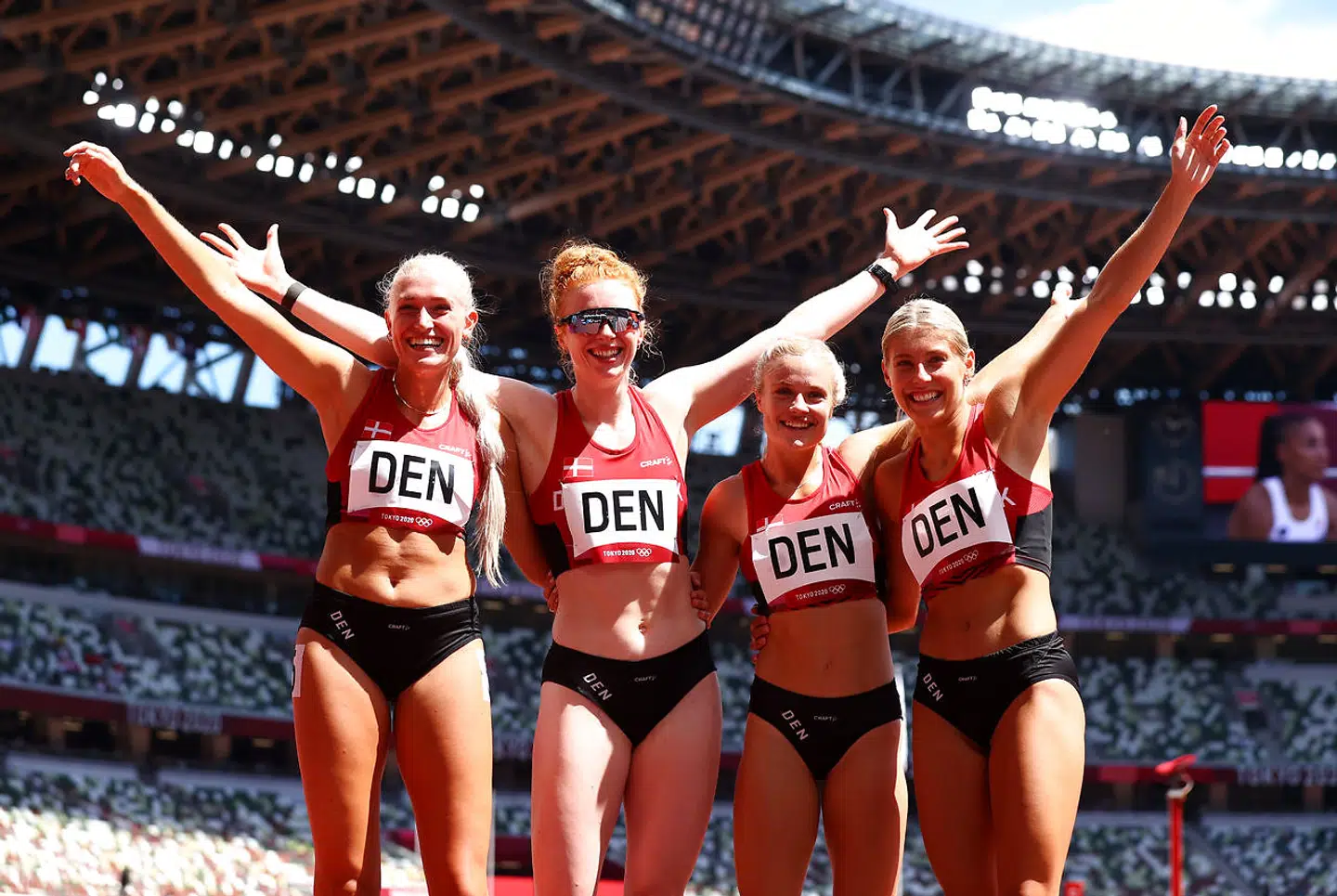 Det danske 4x100 meter-hold til OL: Mathilde Kramer, Astrid Glenner-Frandsen, Emma Beiter Bomme og Ida Karstoft.