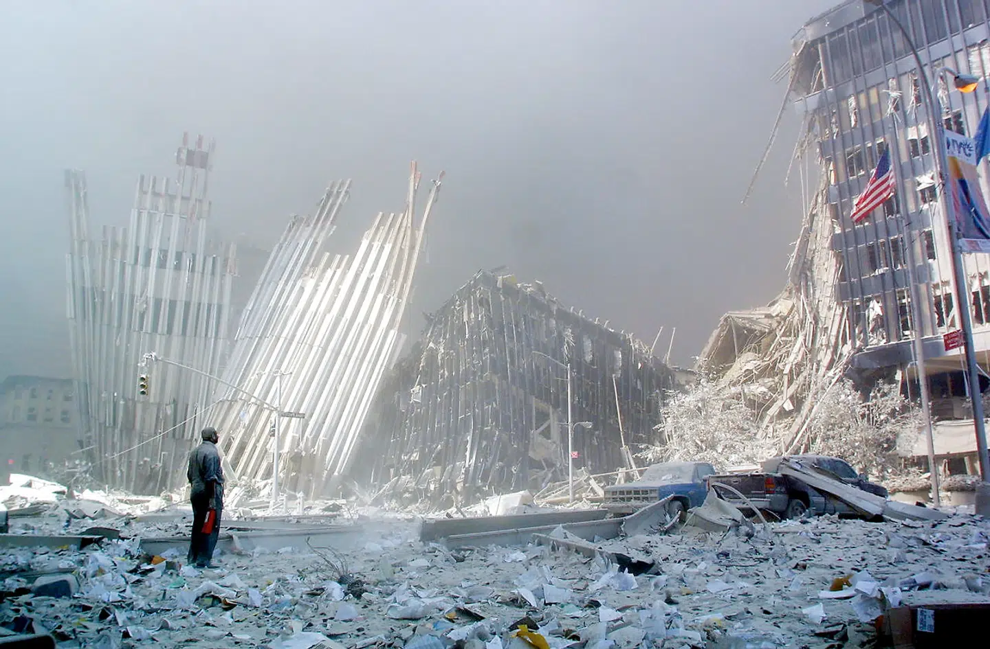 Området ved World Trade Center var jævnet med jorden efter angrebene 11. september 2001.
